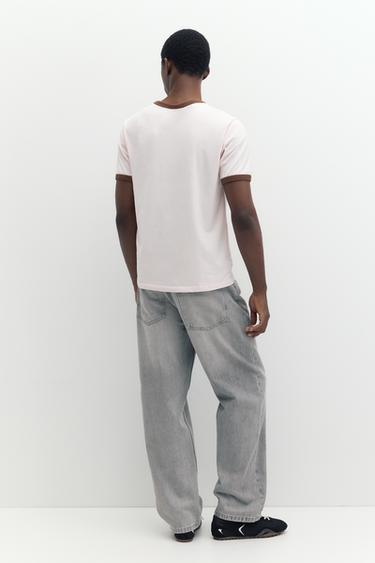 Contrast trim T-shirt — Pink 2