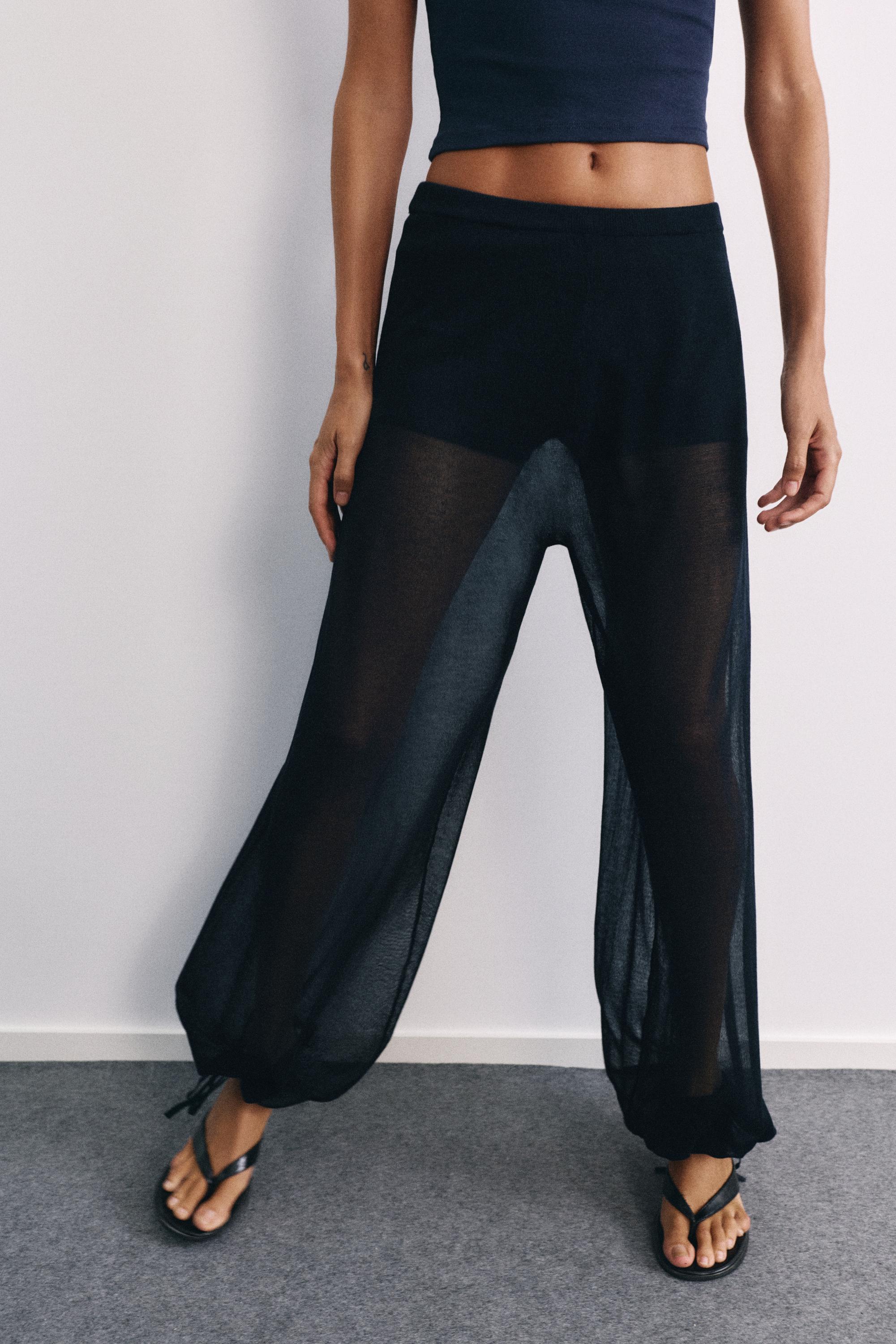 Semi-sheer sarouel trousers — Navy