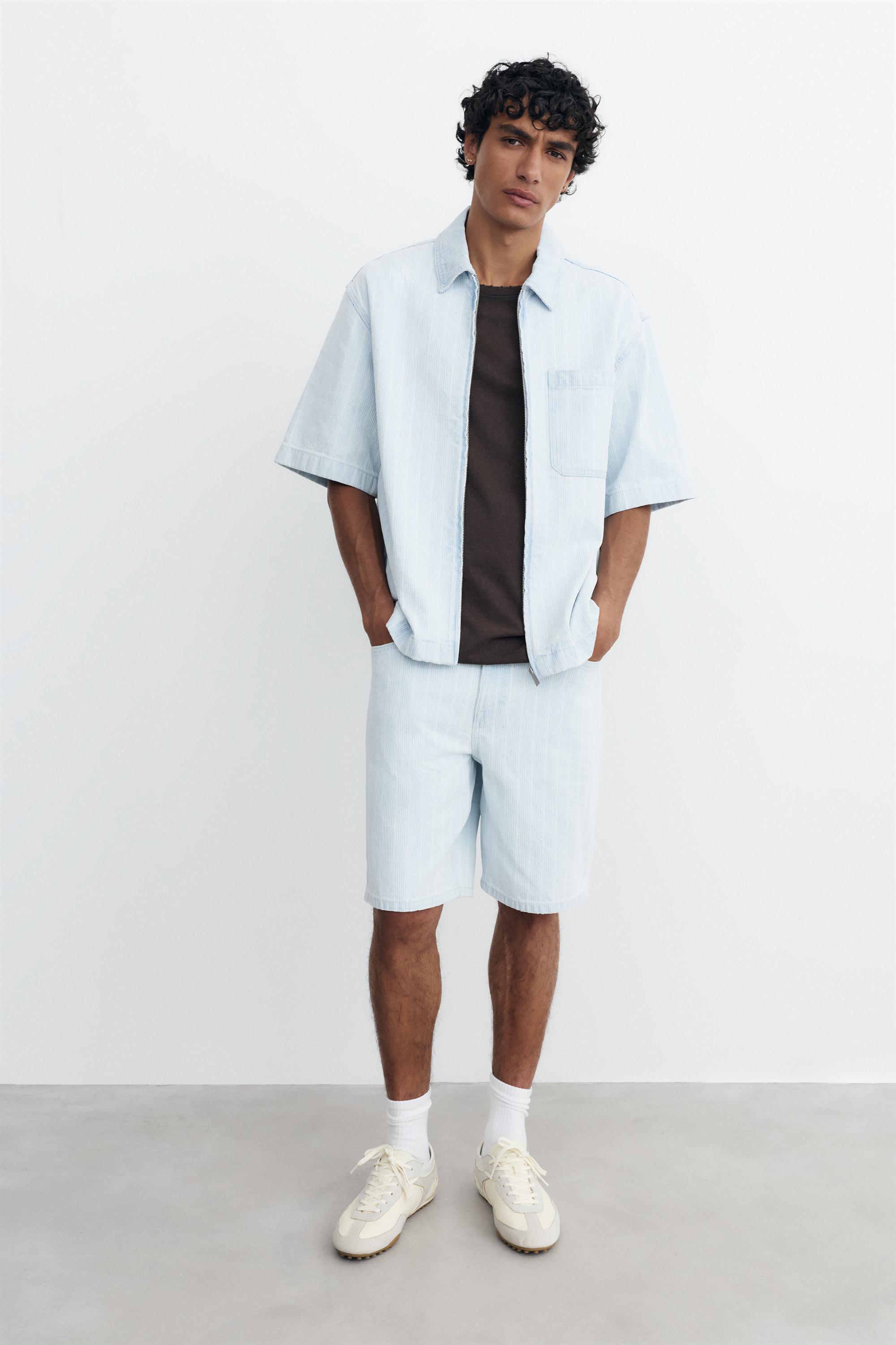 Zip-up denim shirt — Pale blue