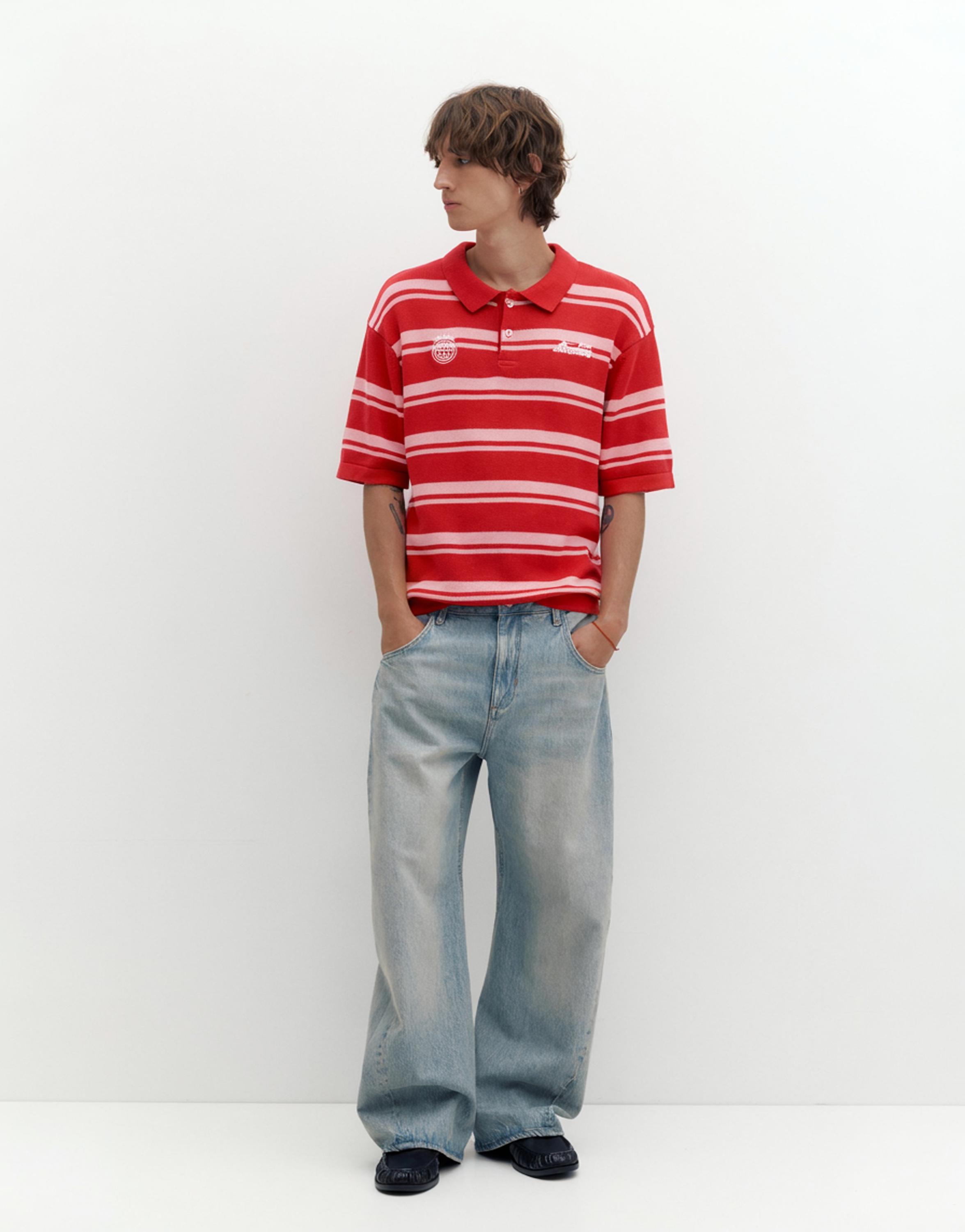 STWD striped knit polo shirt — Red