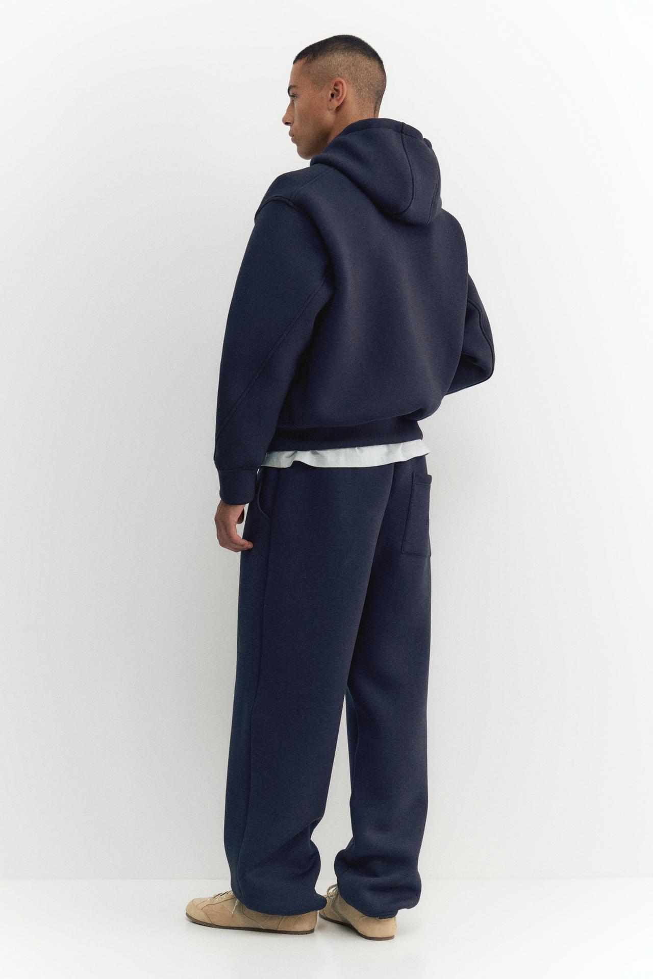 Neoprene-effect zip-up hoodie — Navy