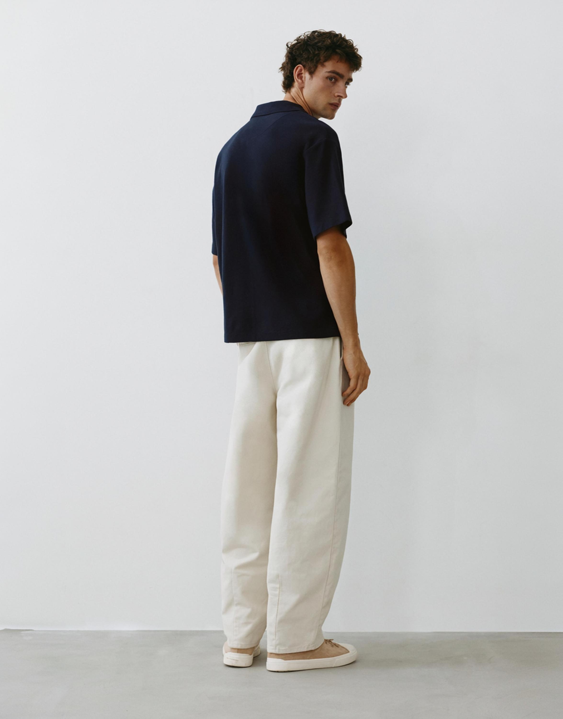 Short sleeve waffle-knit polo shirt — Navy