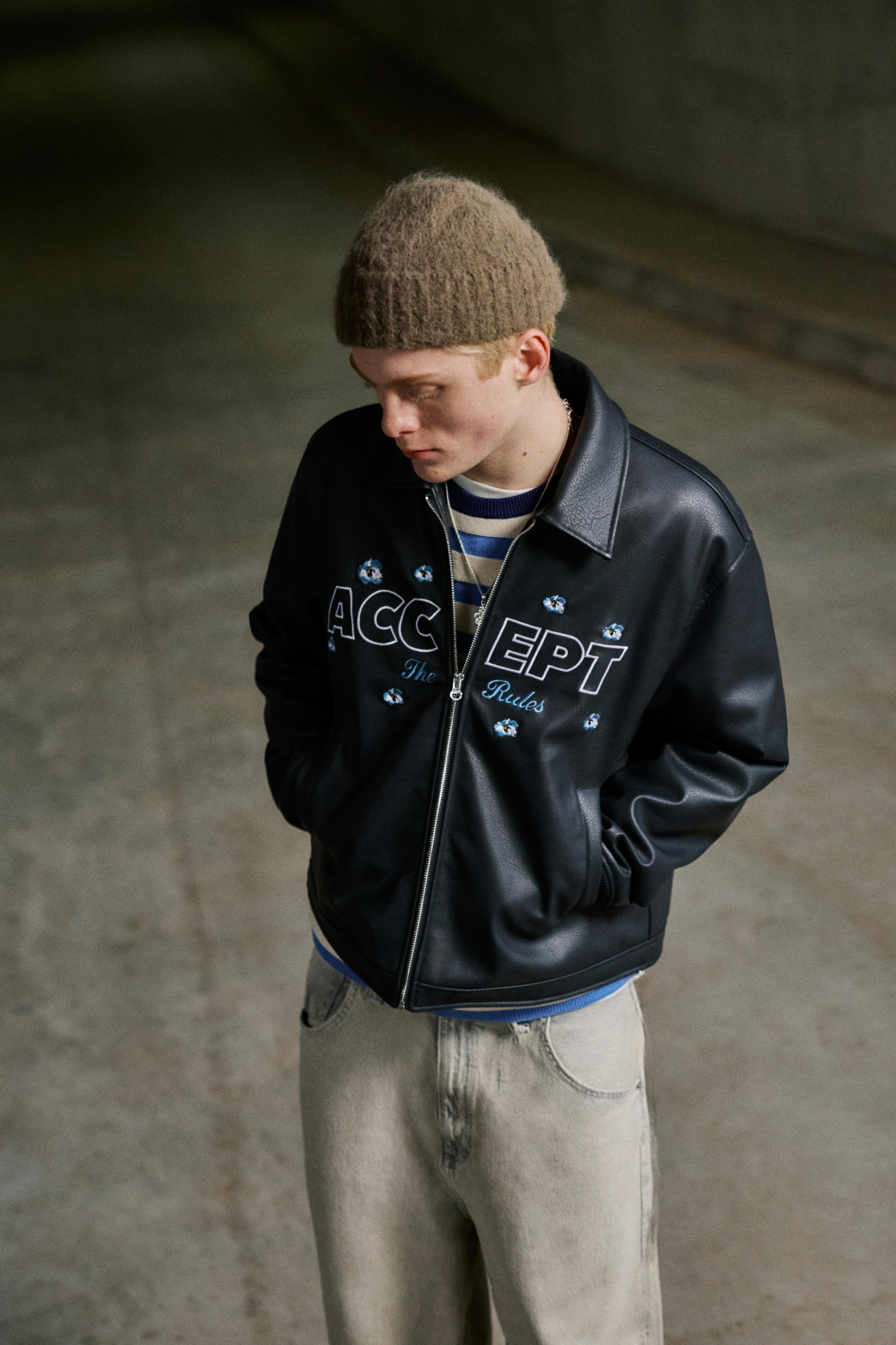 Kunstlederjacke Mit Blumenmuster