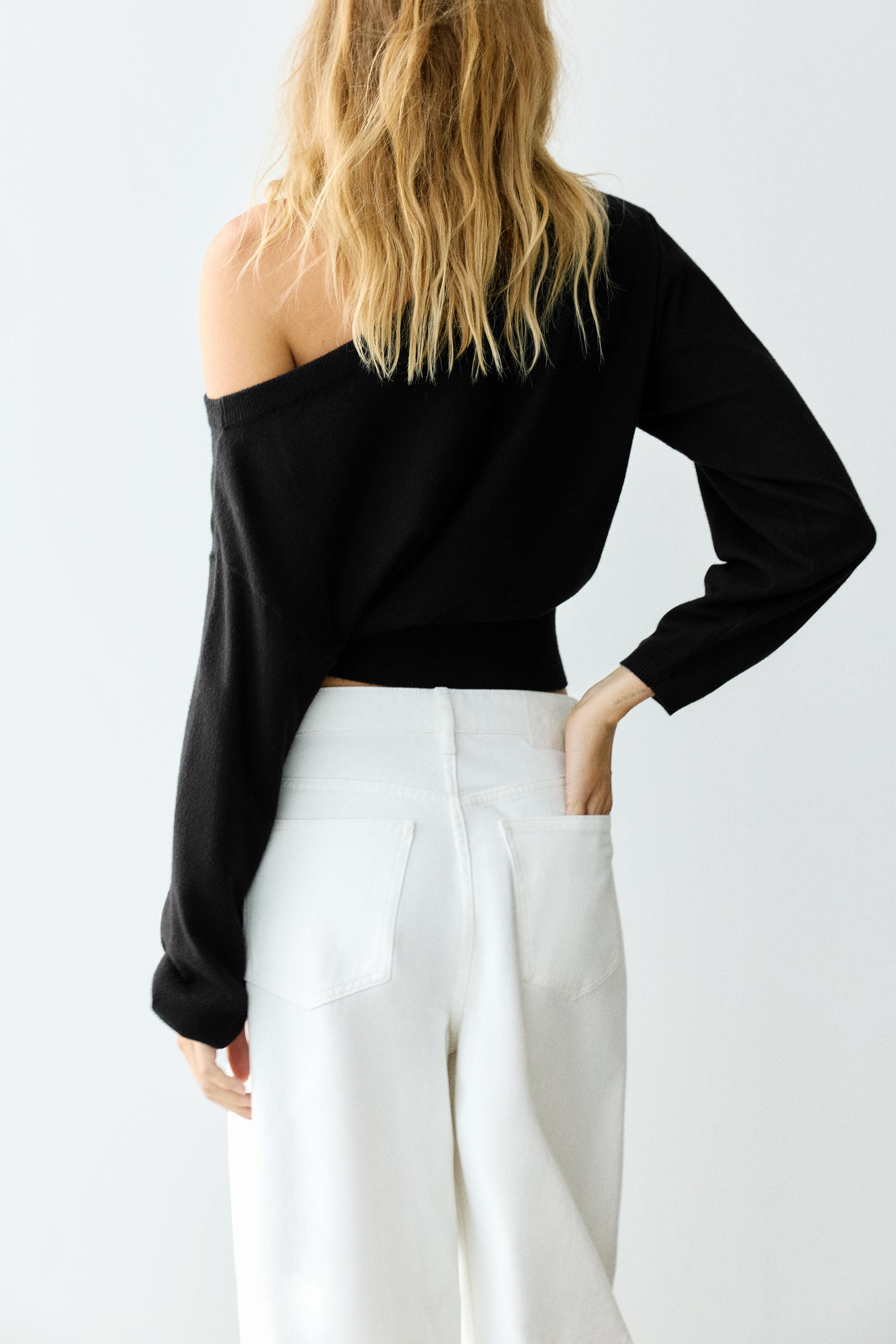 Asymmetric neck jumper — Black