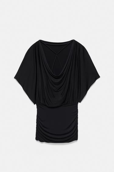 Short dress with draped back — Black 4