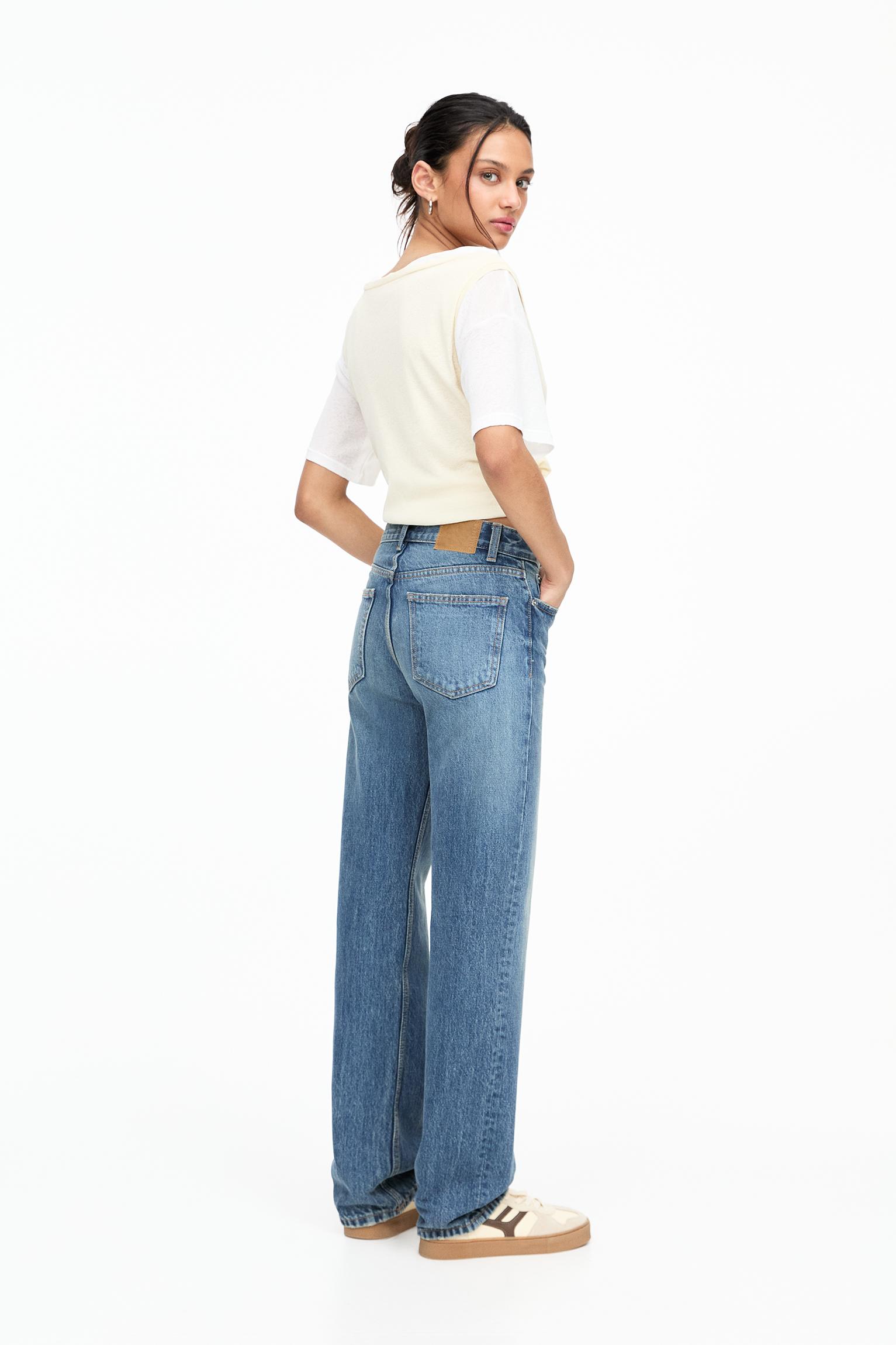 Mid-waist straight-leg jeans — Dark blue