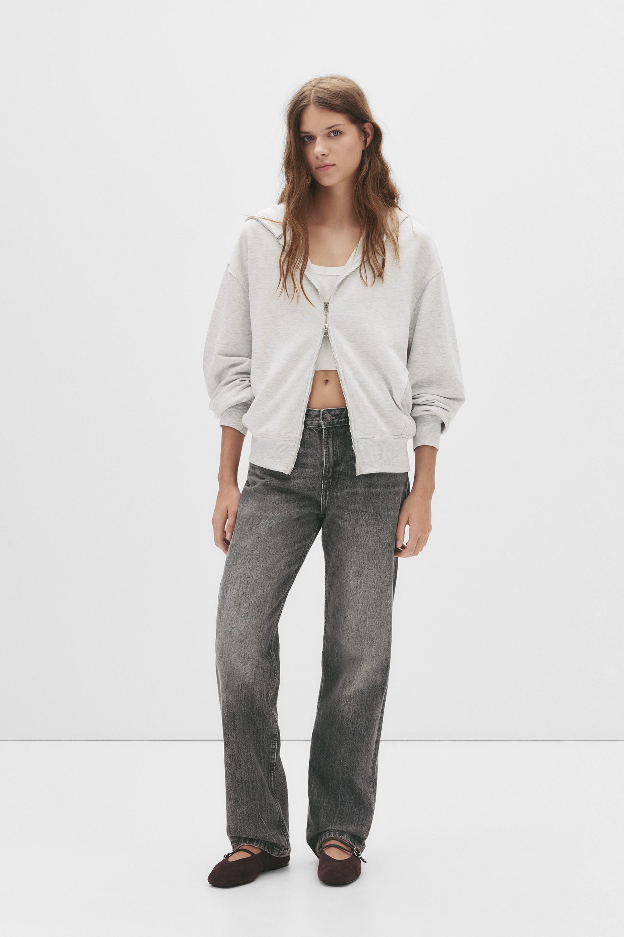 Mid-waist straight-leg jeans — Anthracite grey