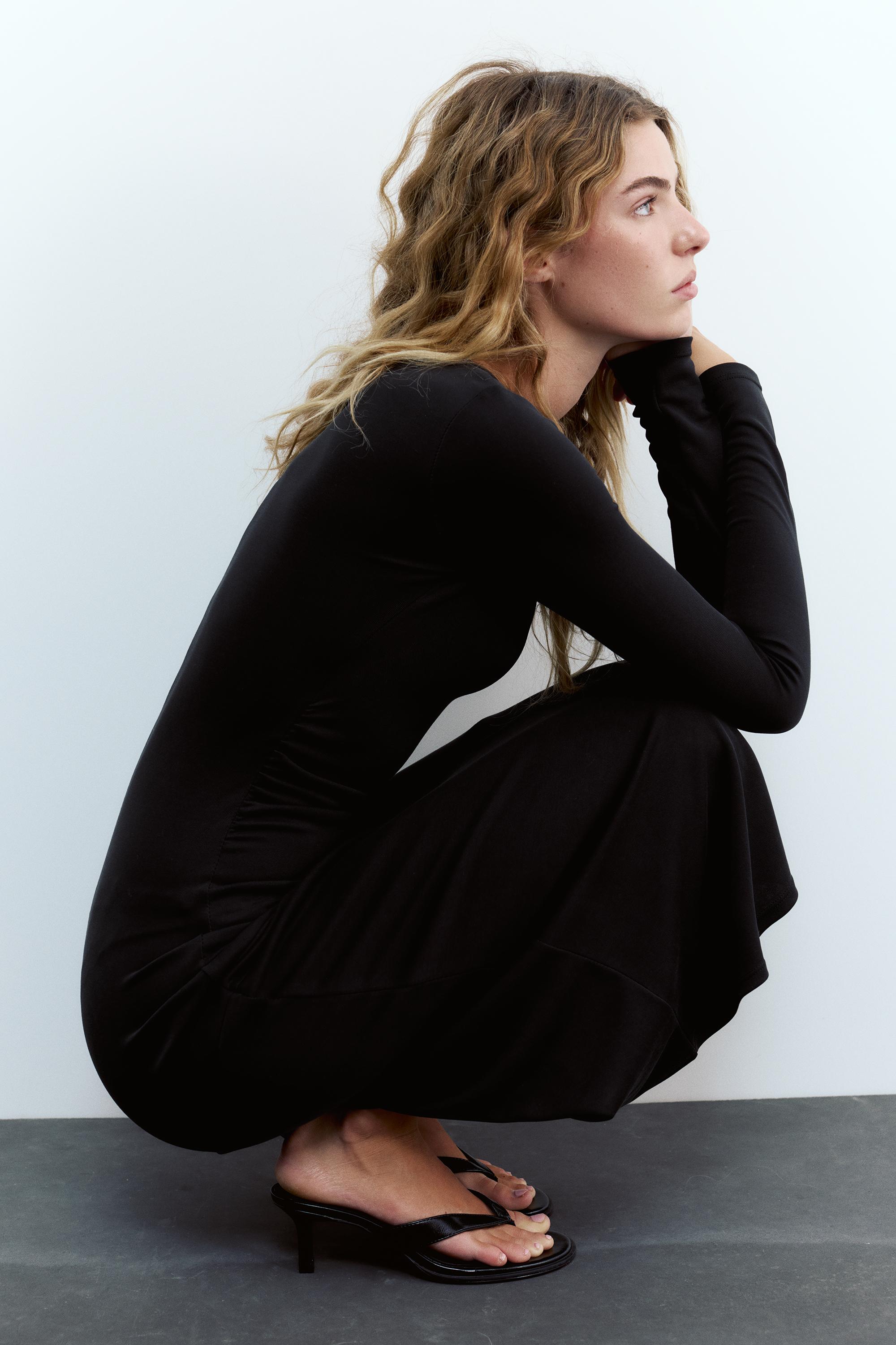 Fluid draped cupro midi dress — Anthracite grey