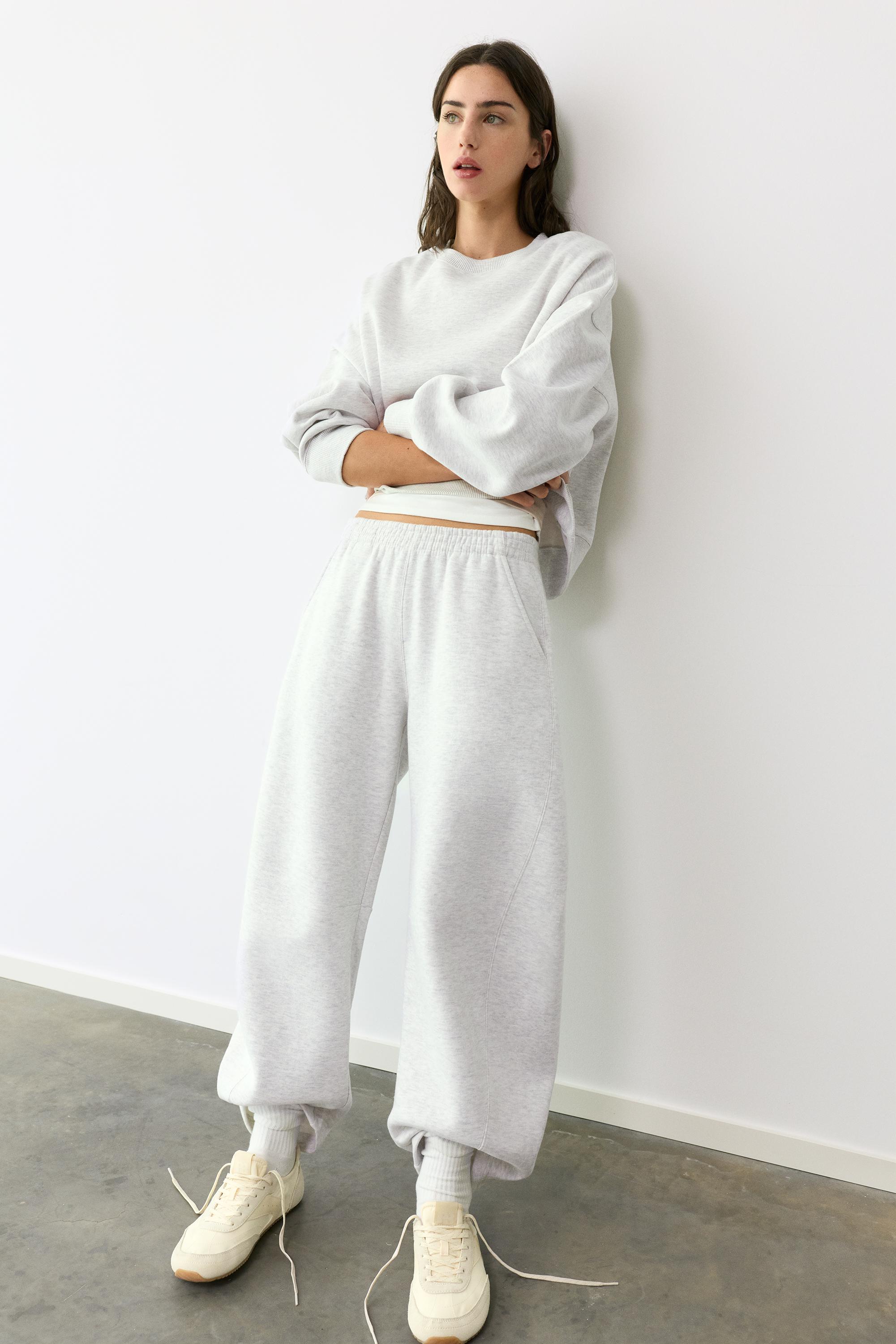 Barrel-leg joggers — Grey marl