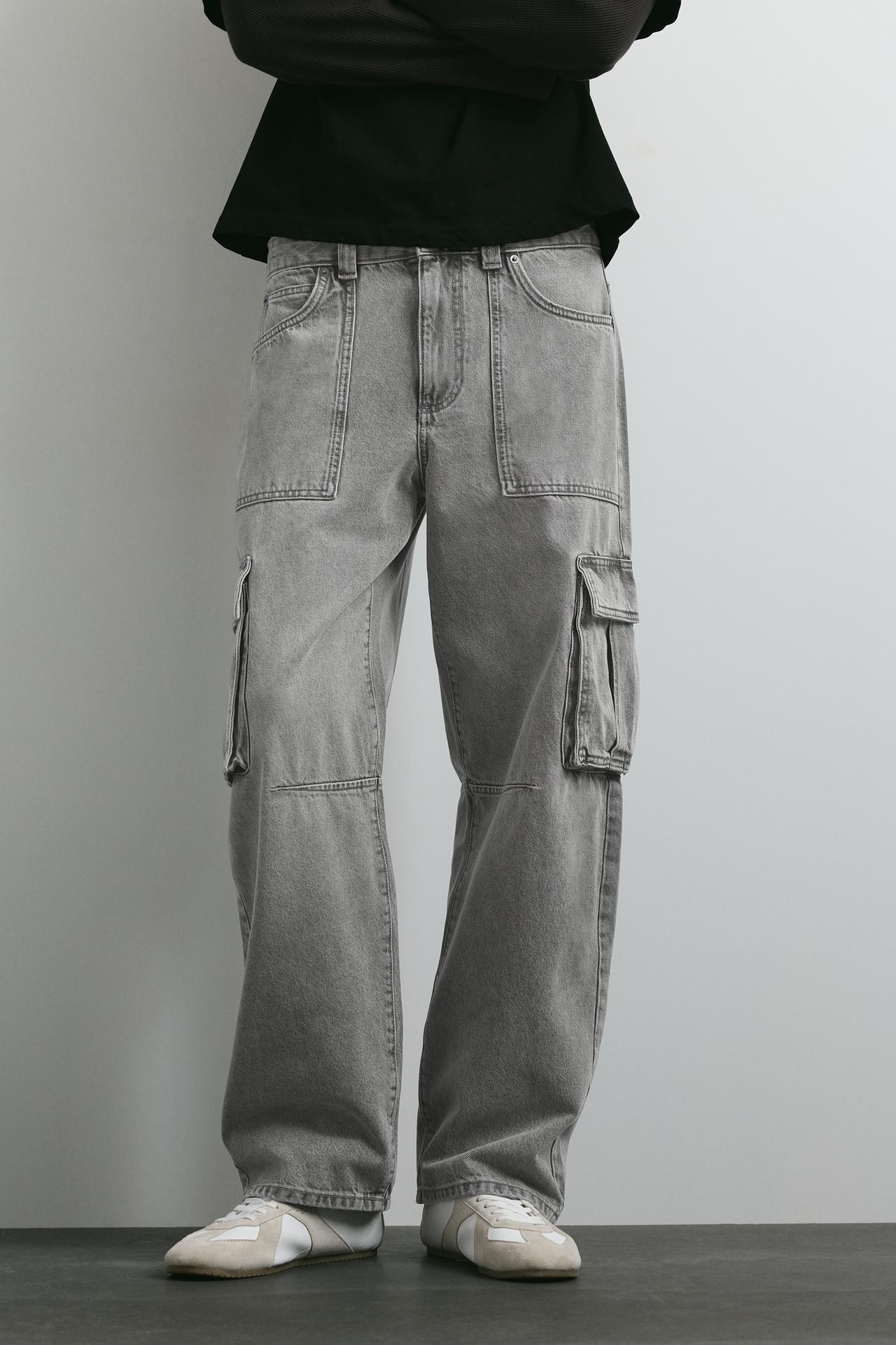 Relaxed cargo jeans — Pale grey
