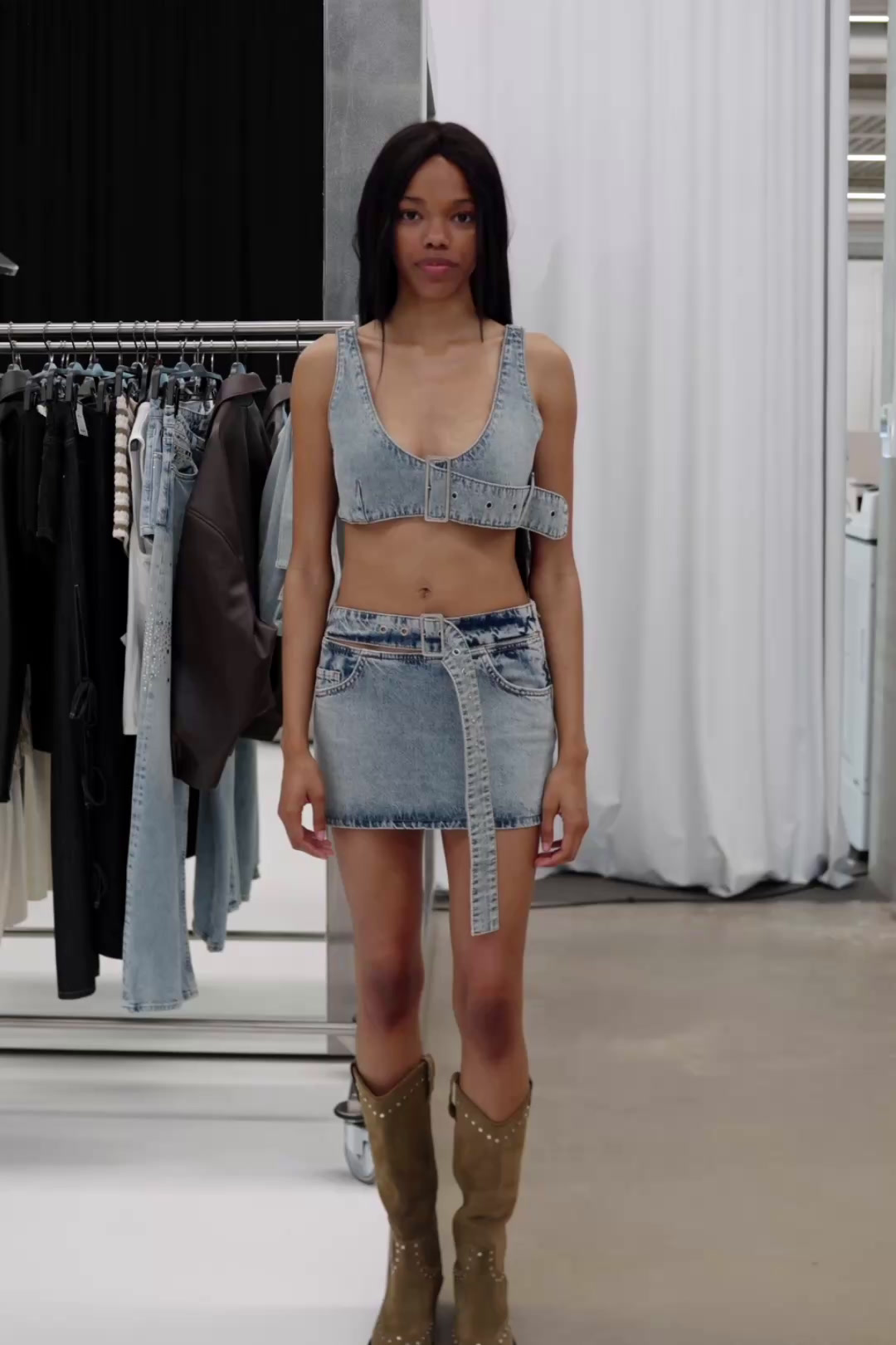 Denim mini skirt with belt pull&bear - Main Image