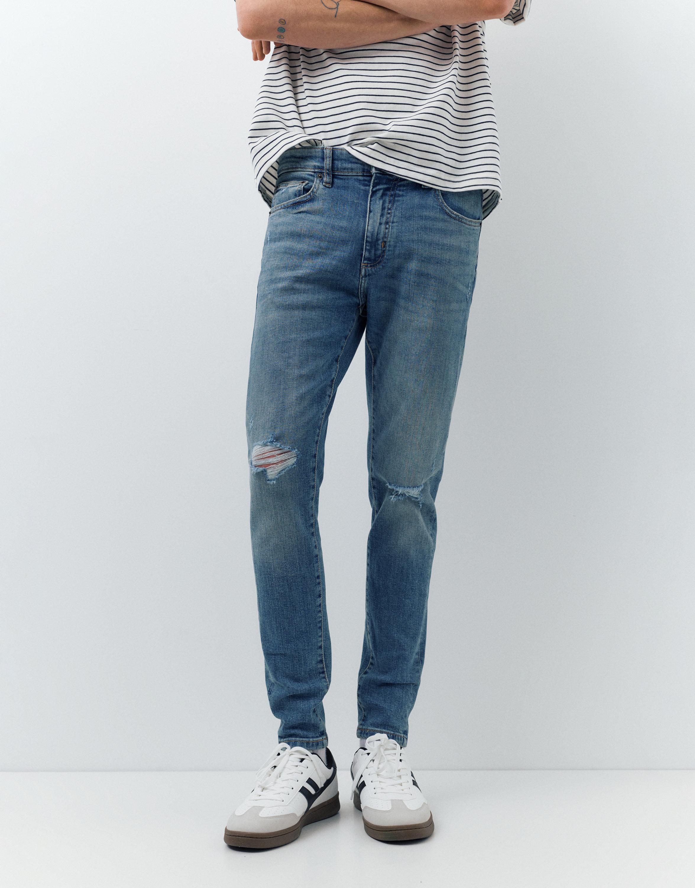 Ripped skinny jeans — Medium blue