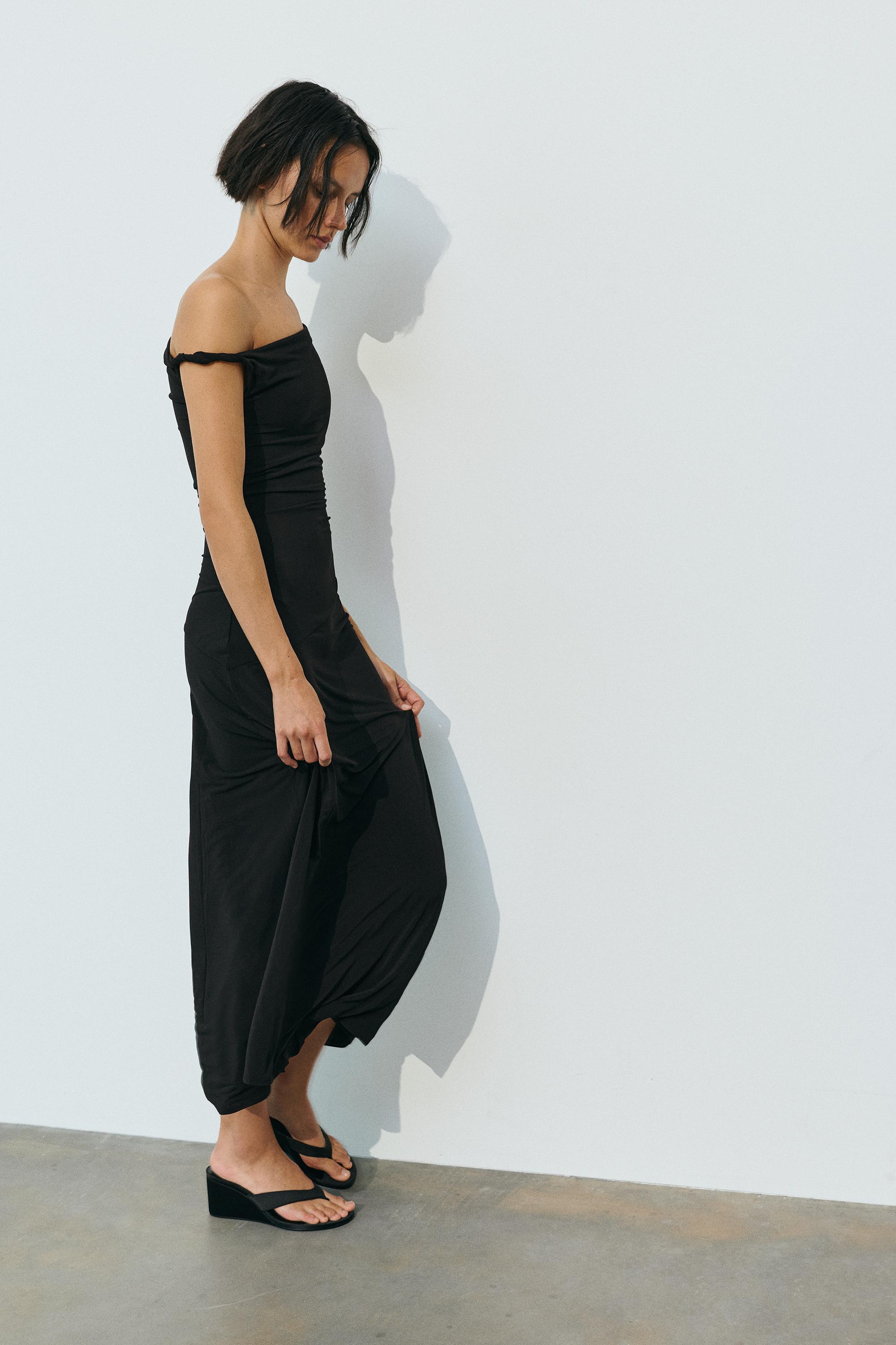 Asymmetric midi dress — Black