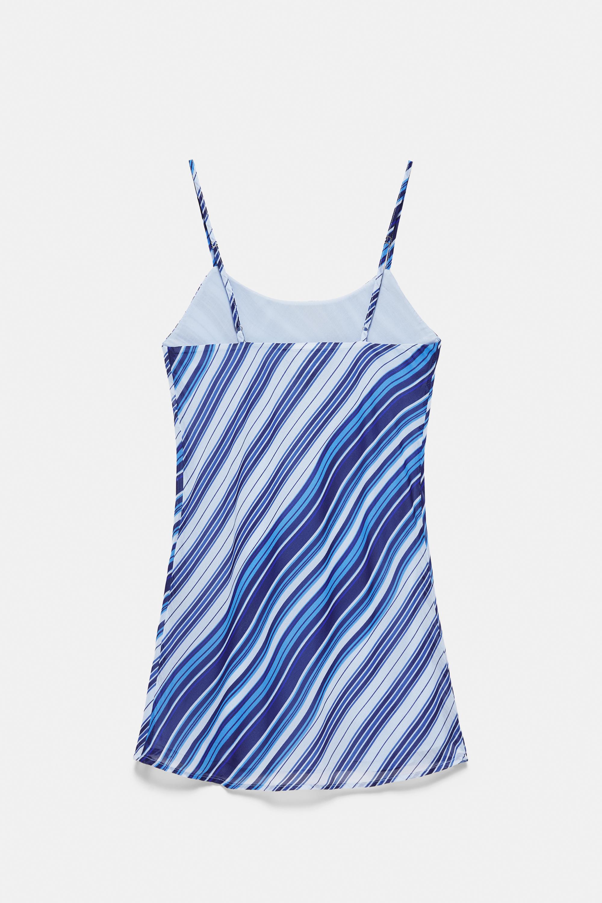 Short striped strappy dress — Deep blue