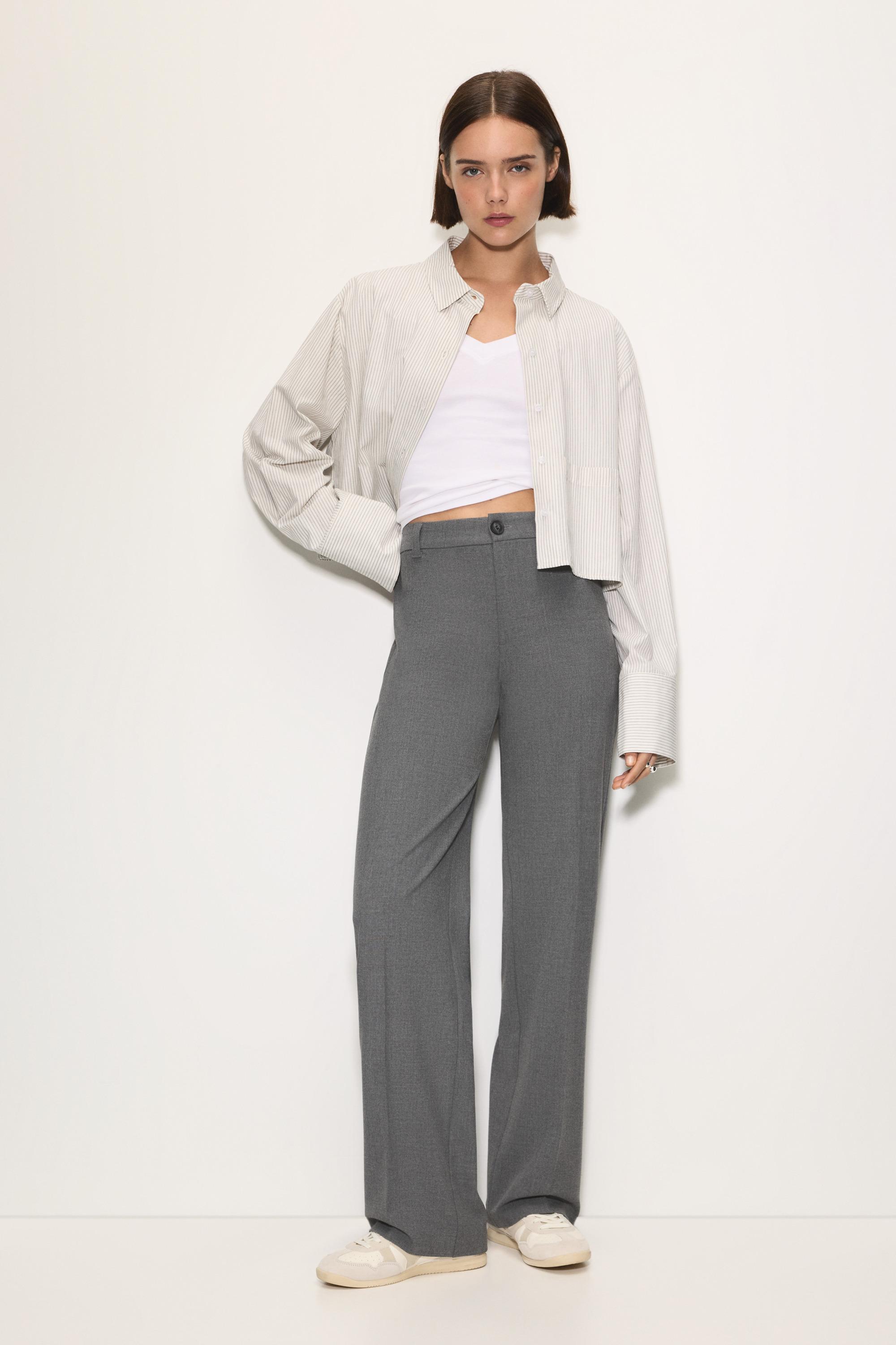Smart high-waist straight-leg trousers — Grey