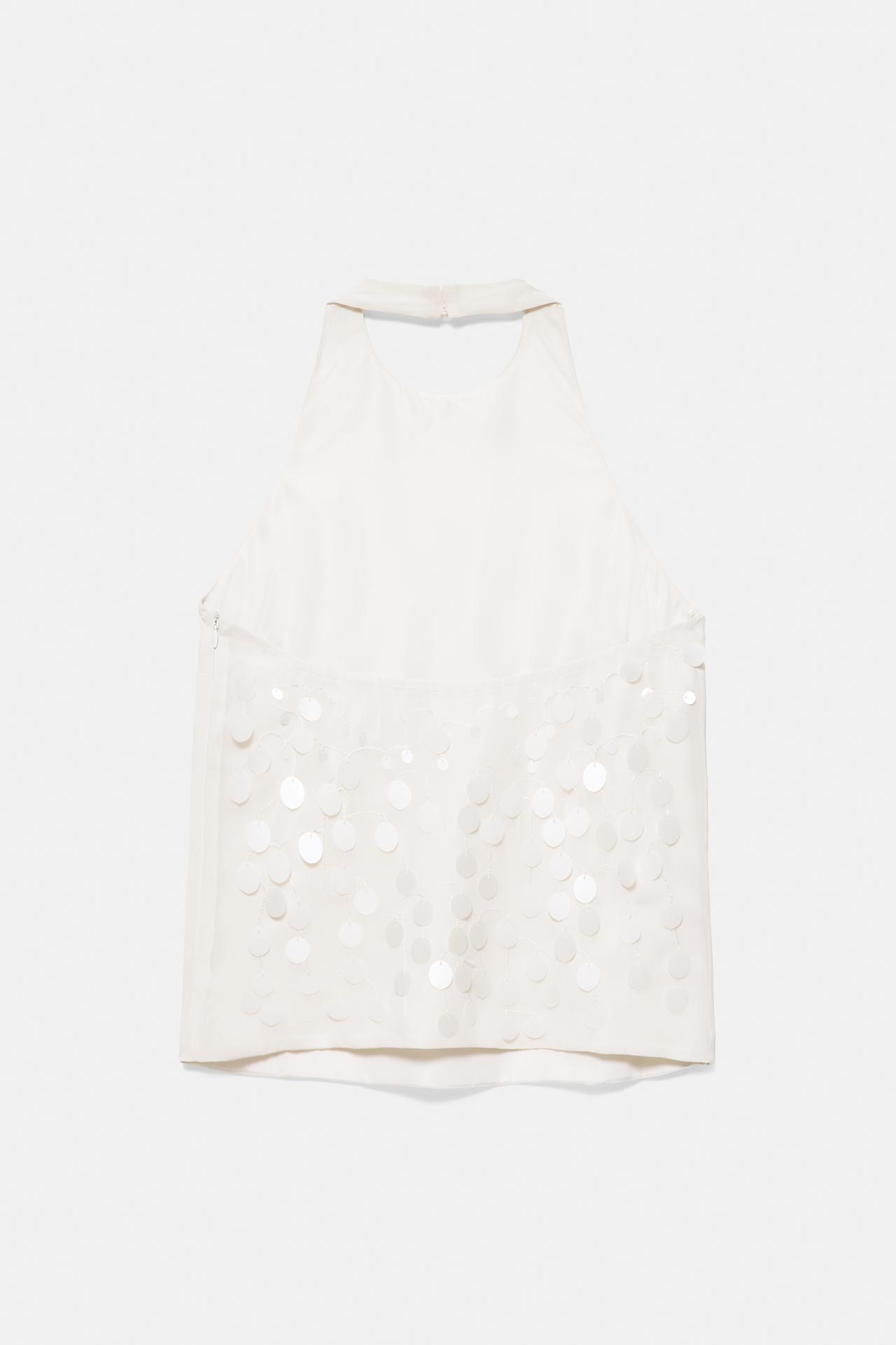 Halter sequin top — Ecru