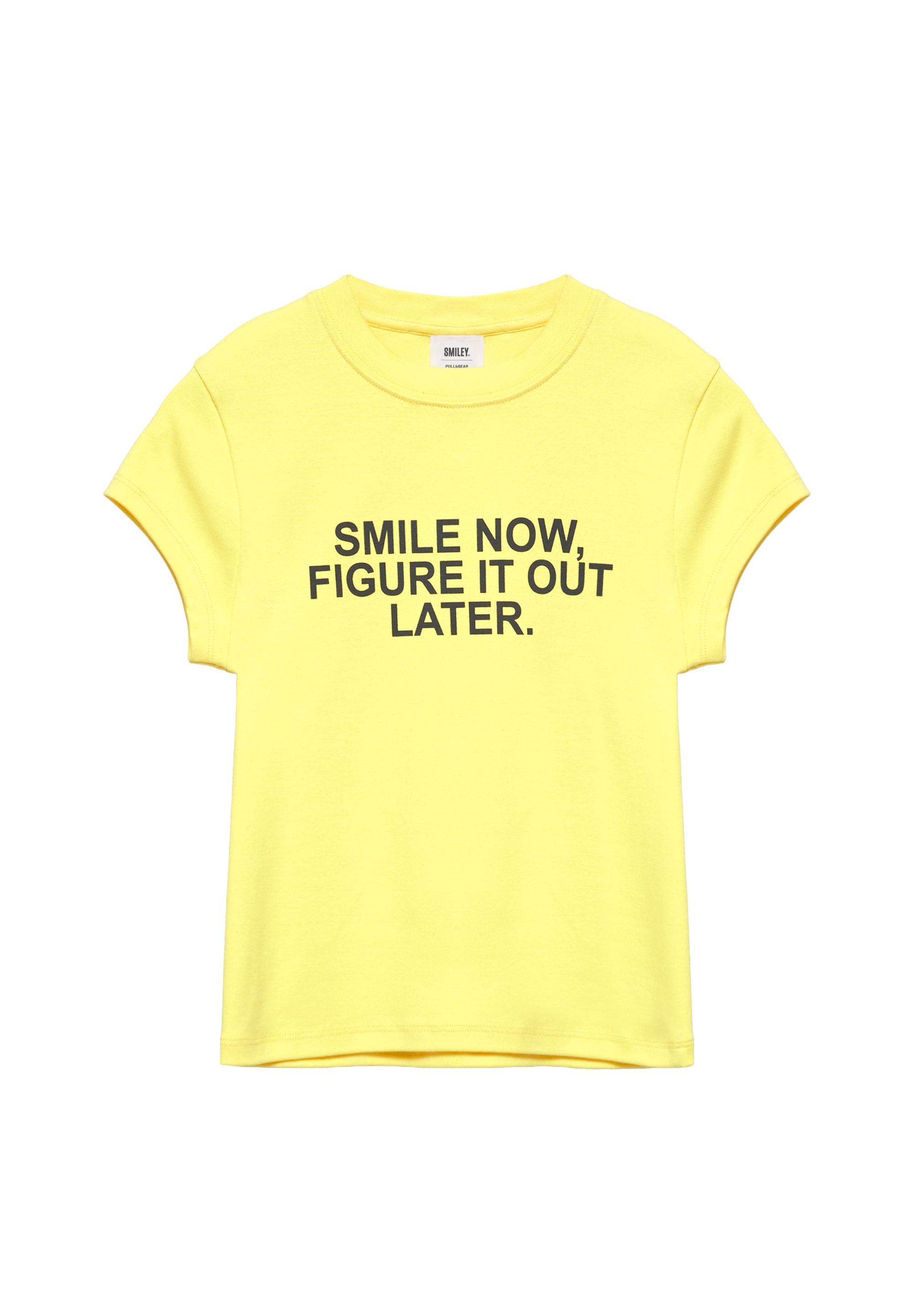 Smiley slogan T-shirt — Yellow