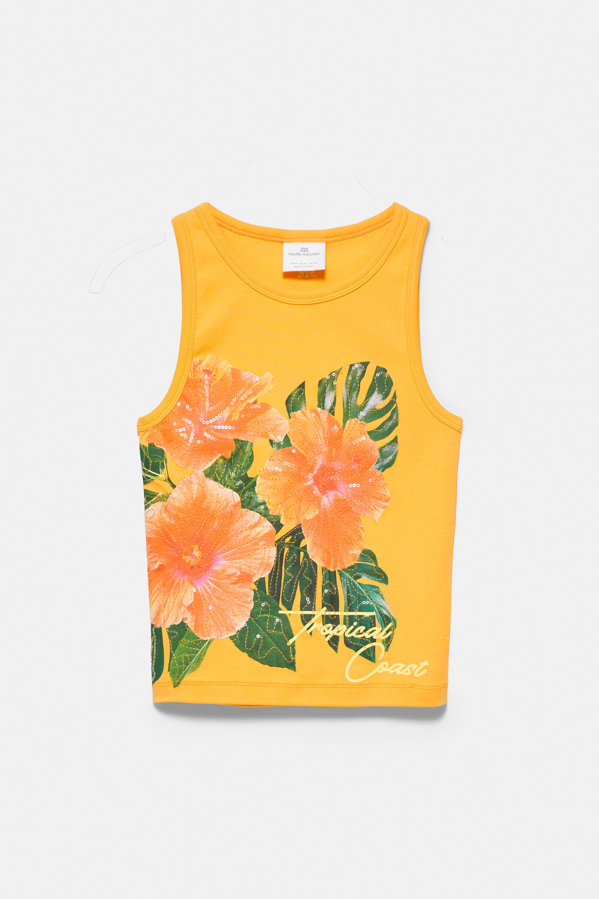 Floral sequin tank top — Orange