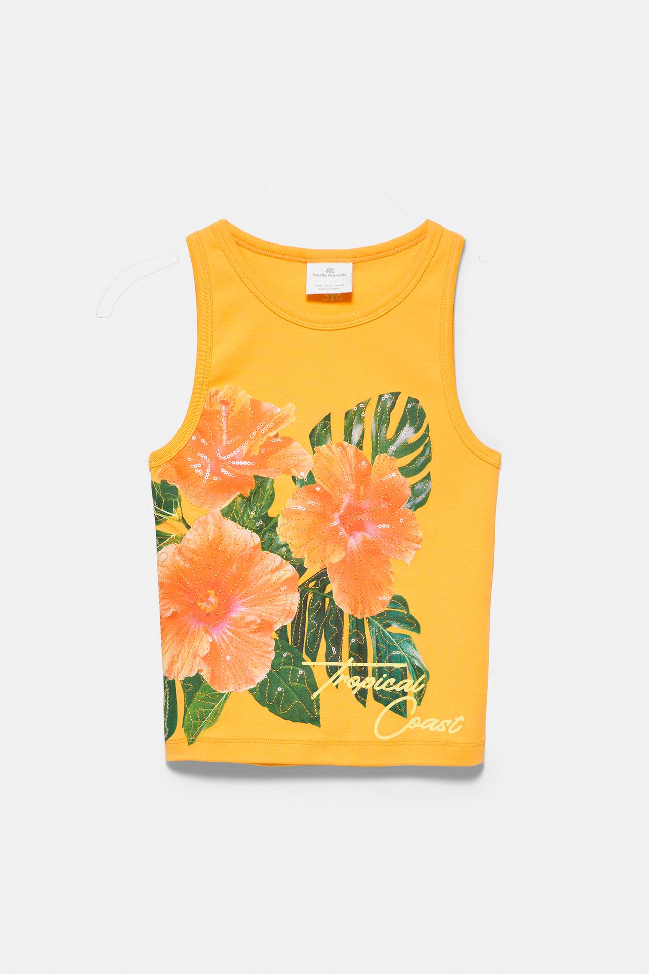 Floral sequin tank top — Orange