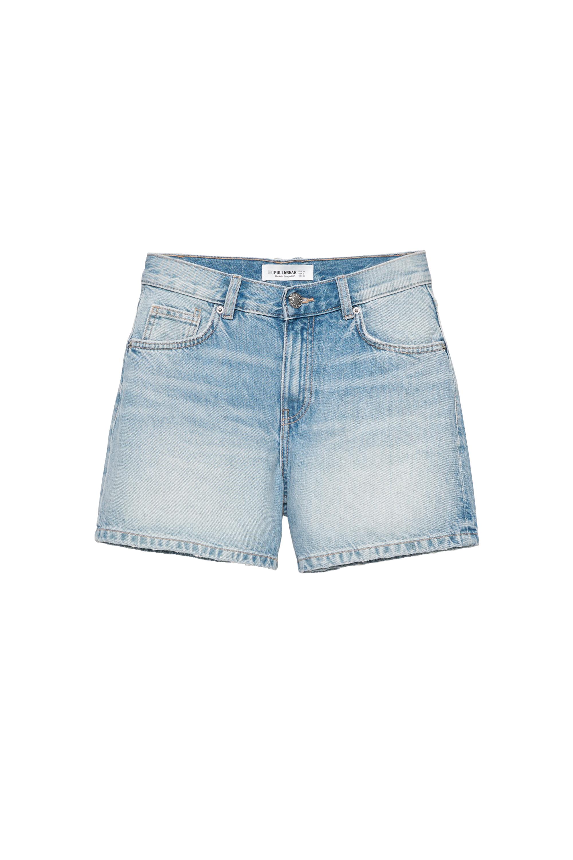 Orta bel denim bermuda şort
