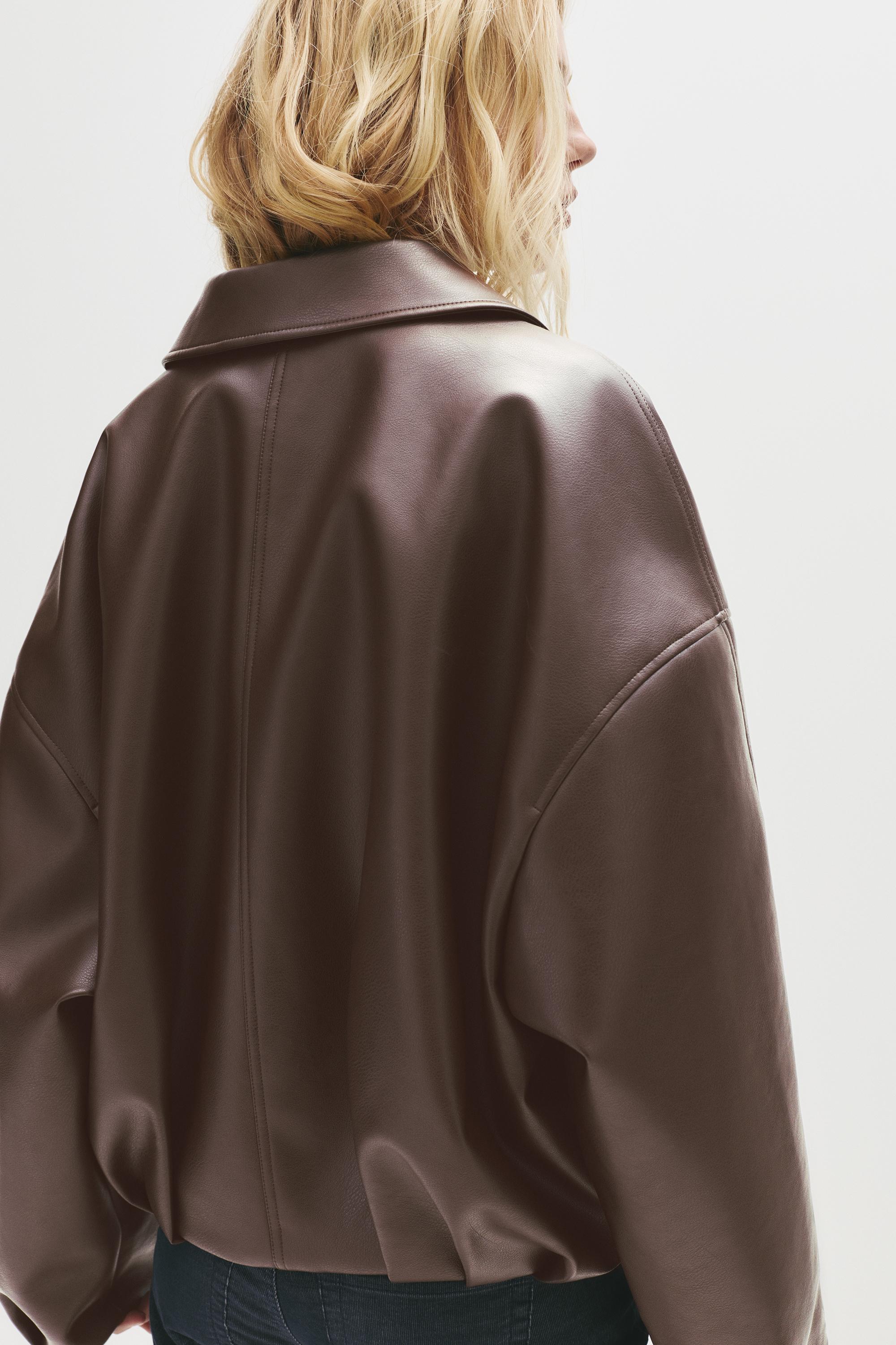Leather effect balloon jacket — Chocolate