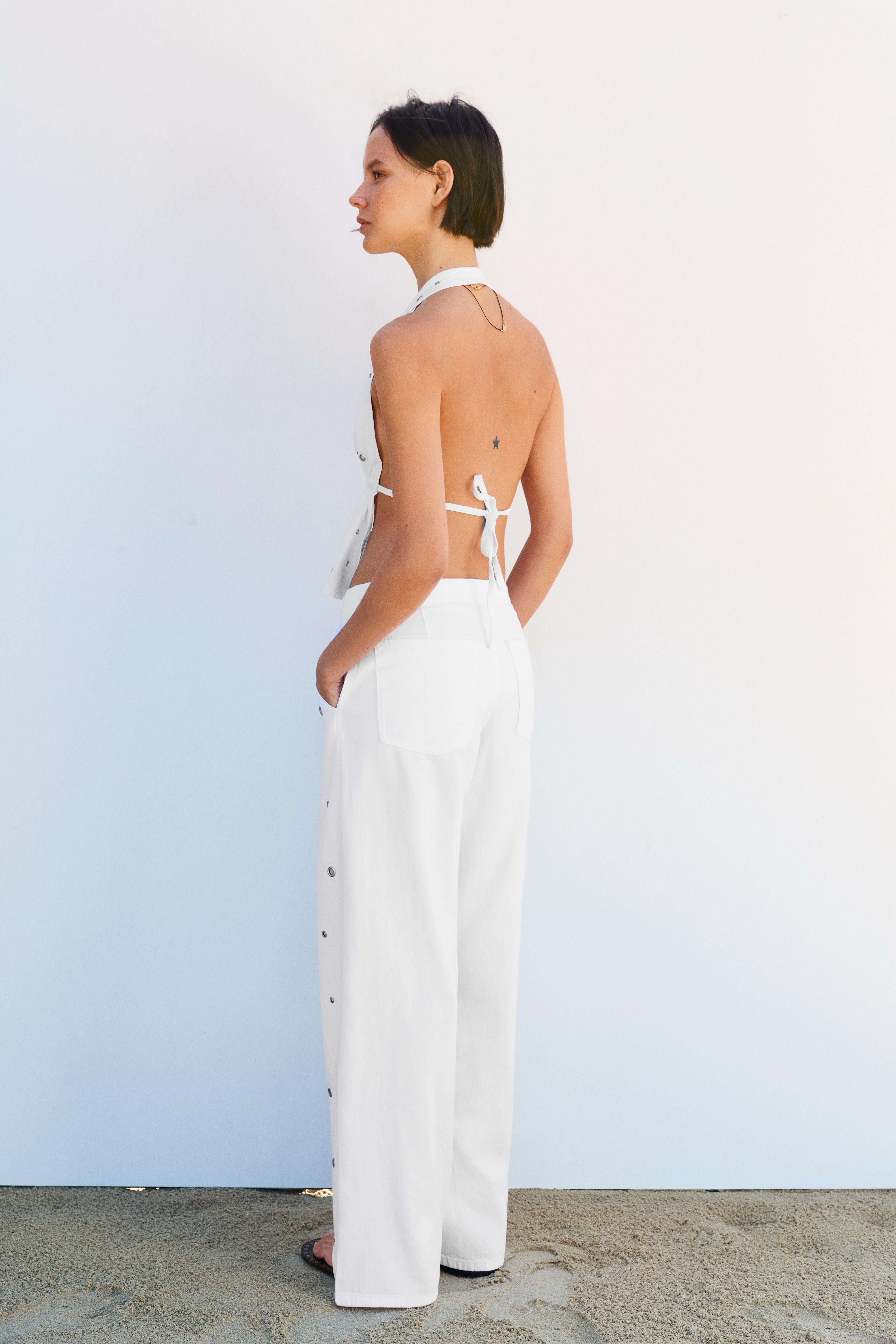 Eyelet halter top — White