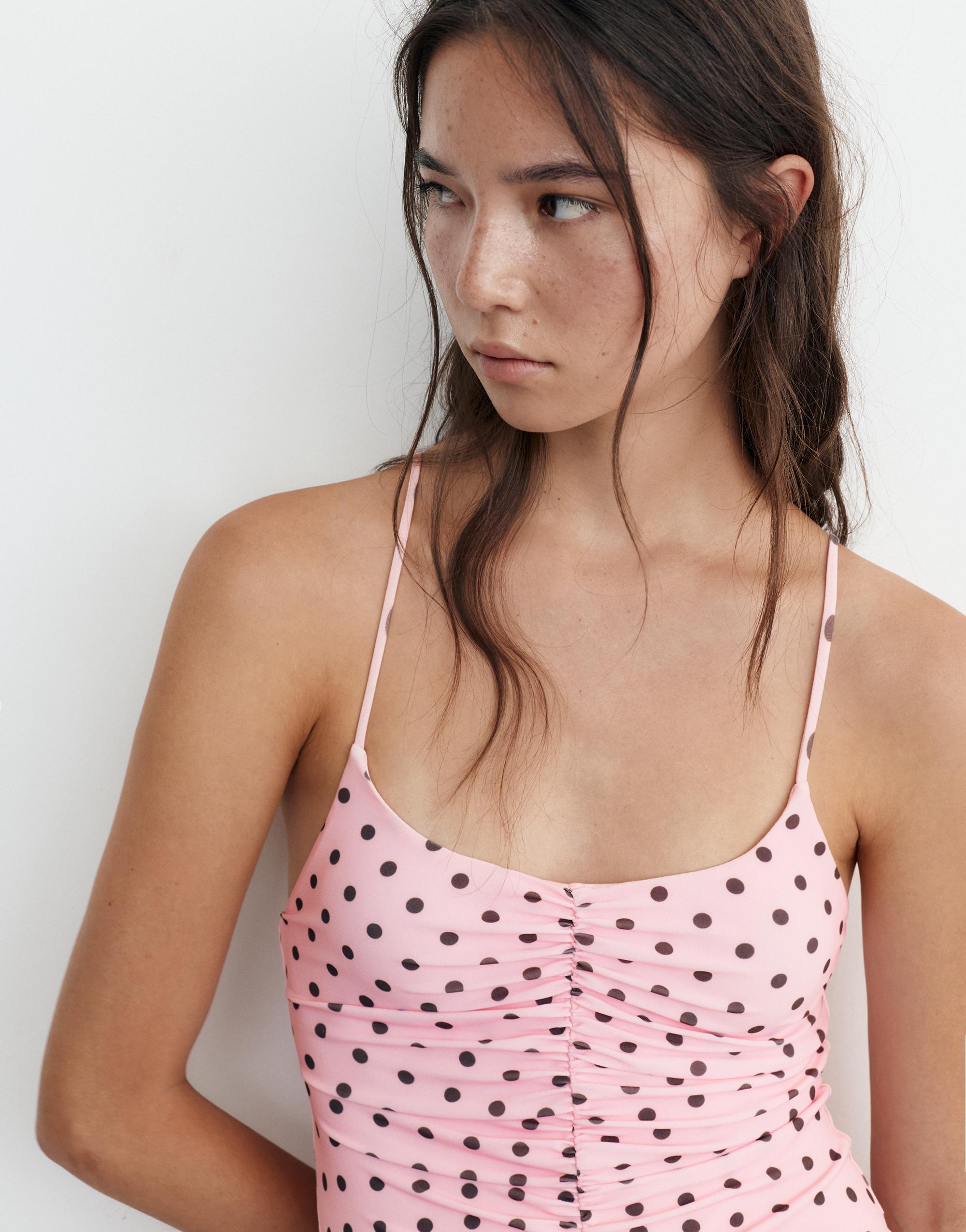 Short strappy gathered dress — Pink