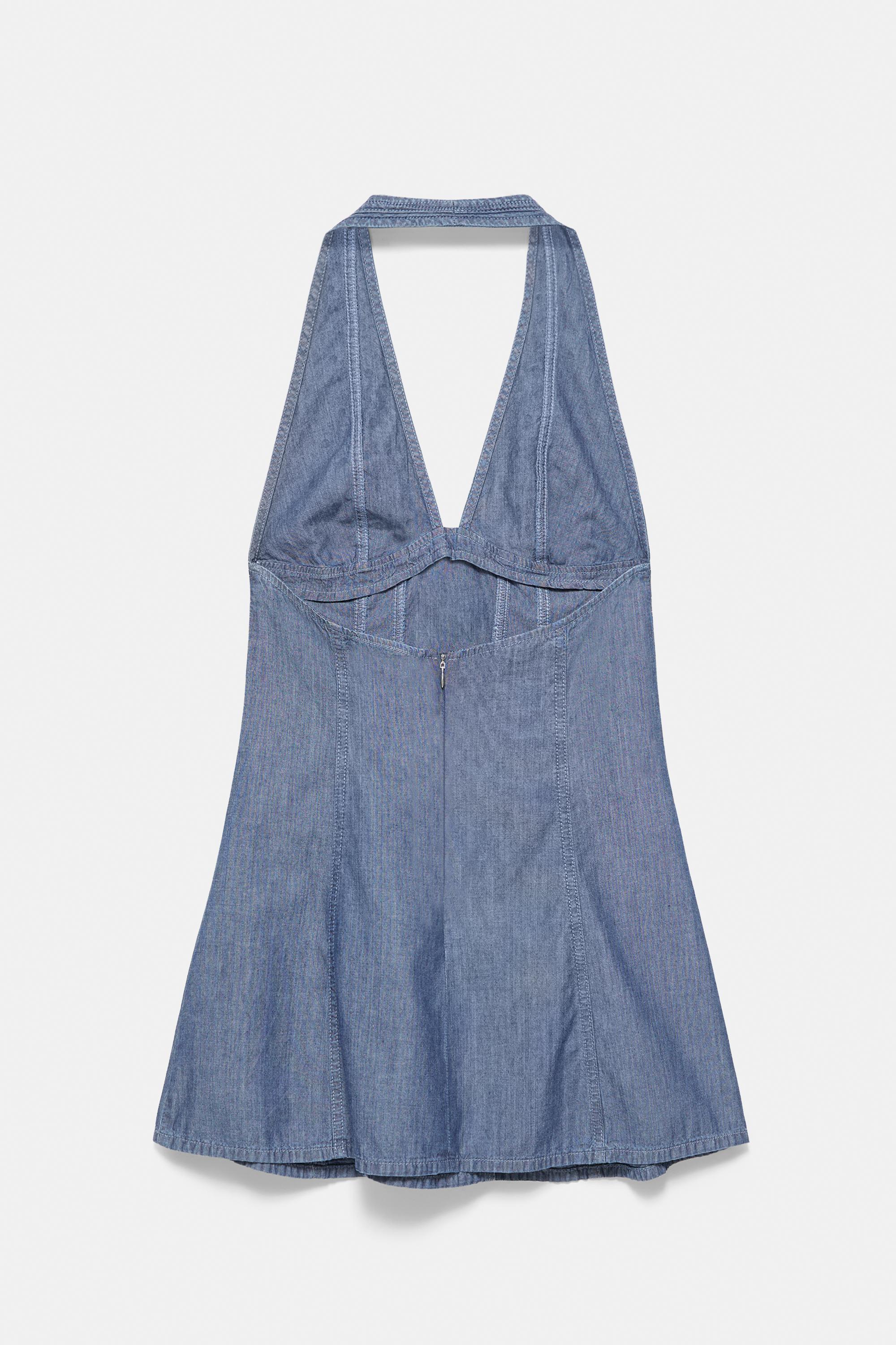 Short studded denim dress — Dark blue