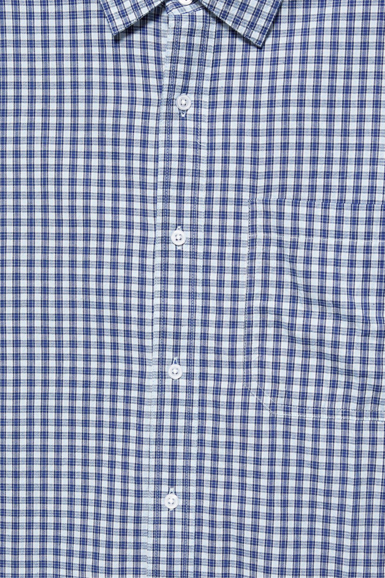 Check double sleeve shirt — Blue