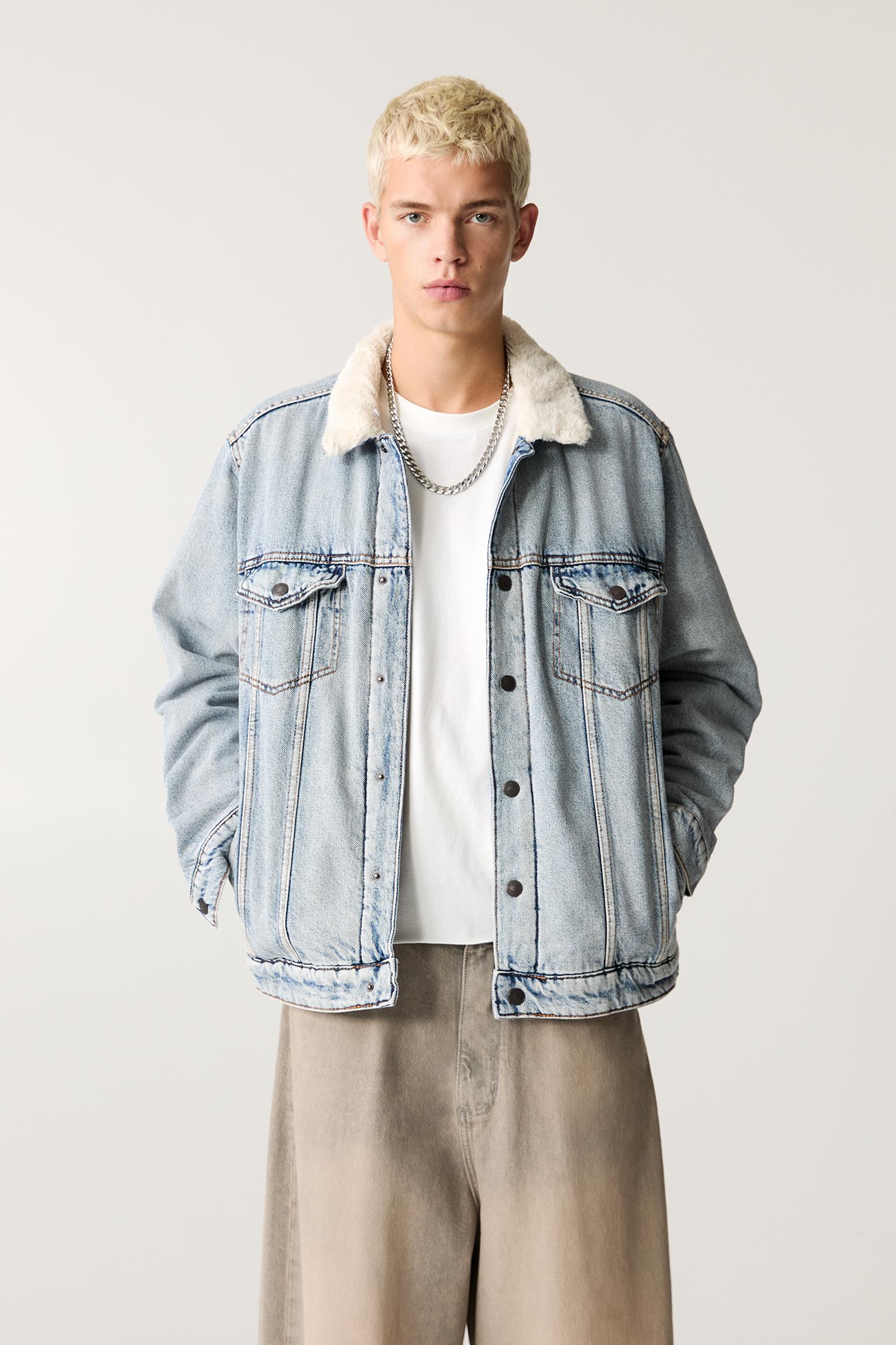 Grey jean jacket with fur hotsell