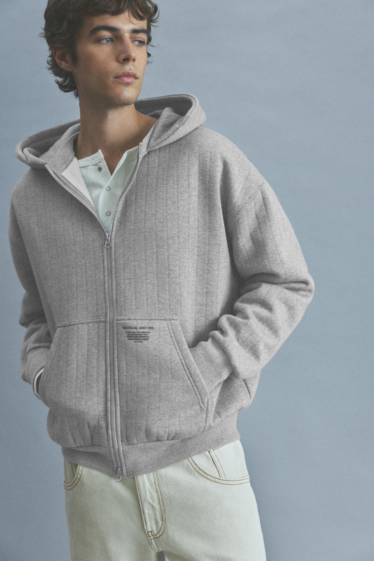 Boxy hoodie with zip — Grey