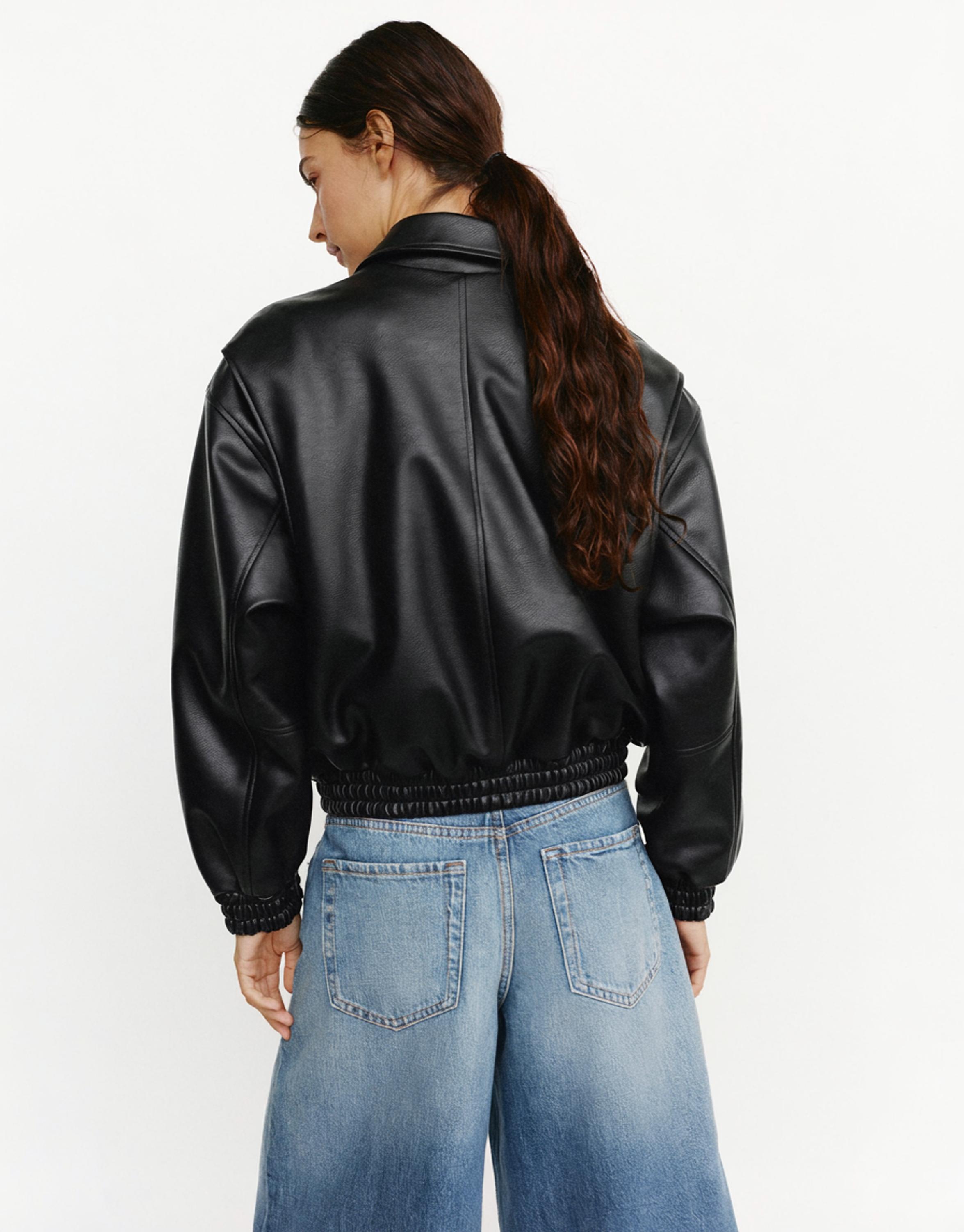 Leather effect dad jacket — Black