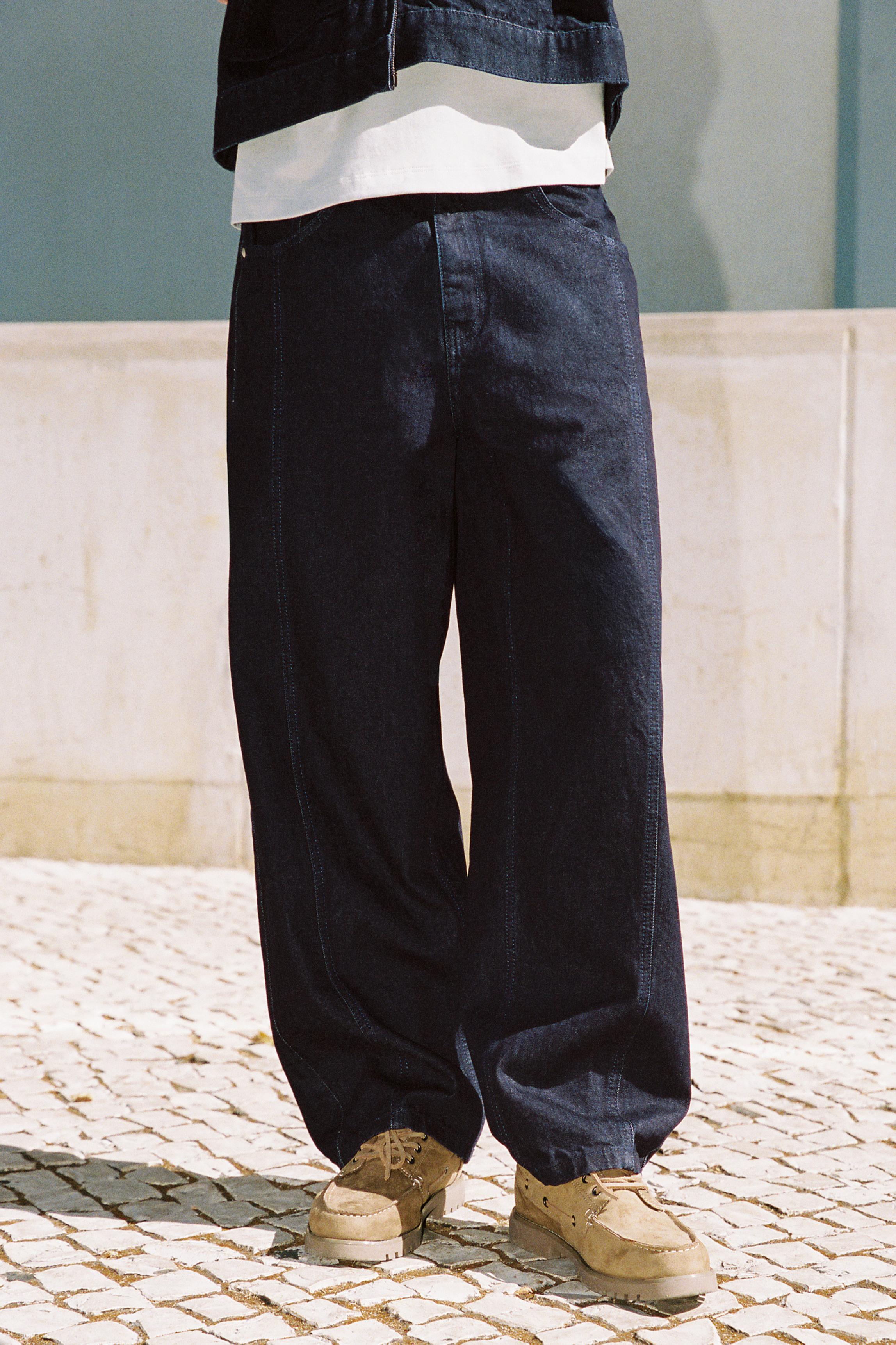 Front seam barrel jeans — Navy