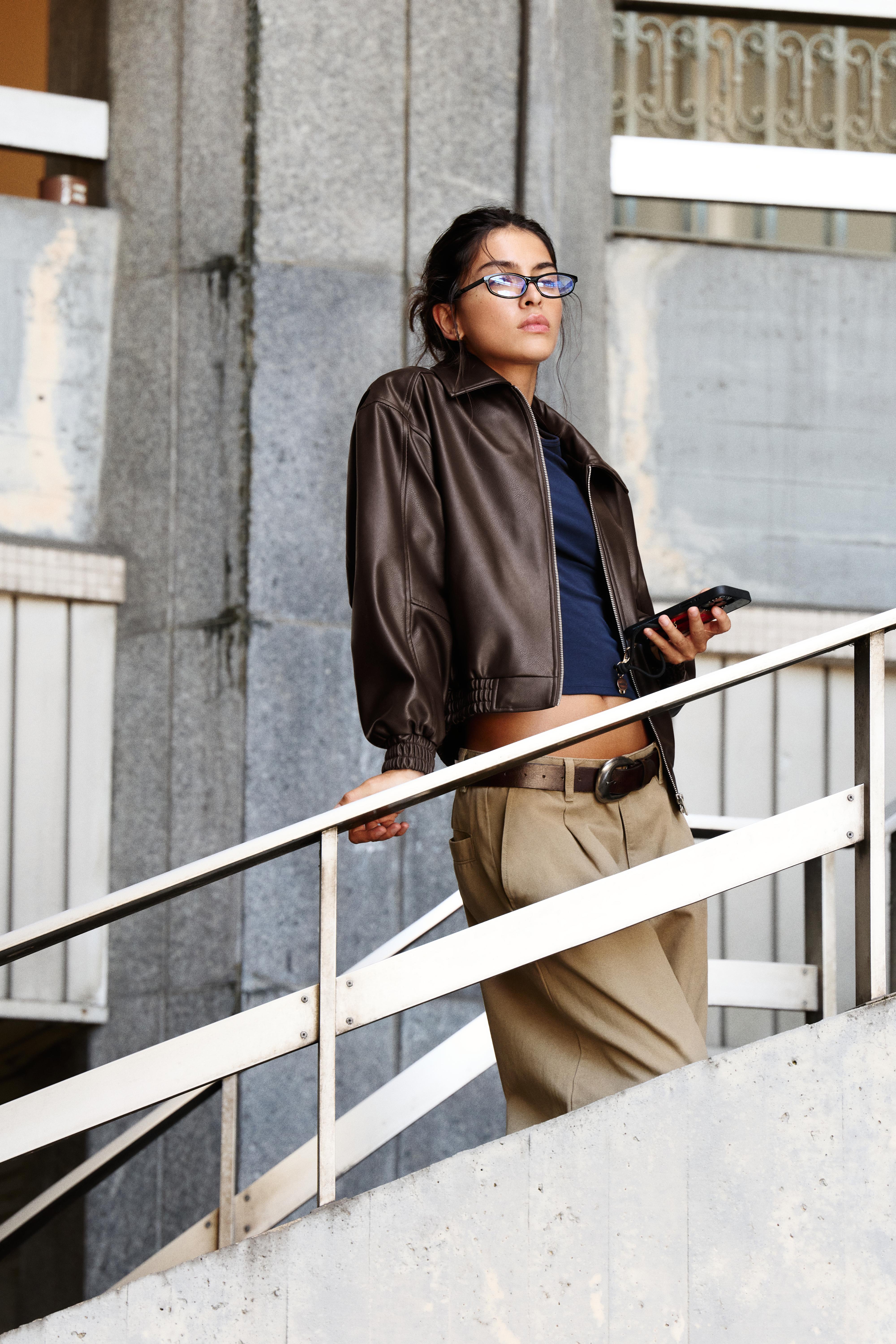 Leather effect dad jacket — Brown