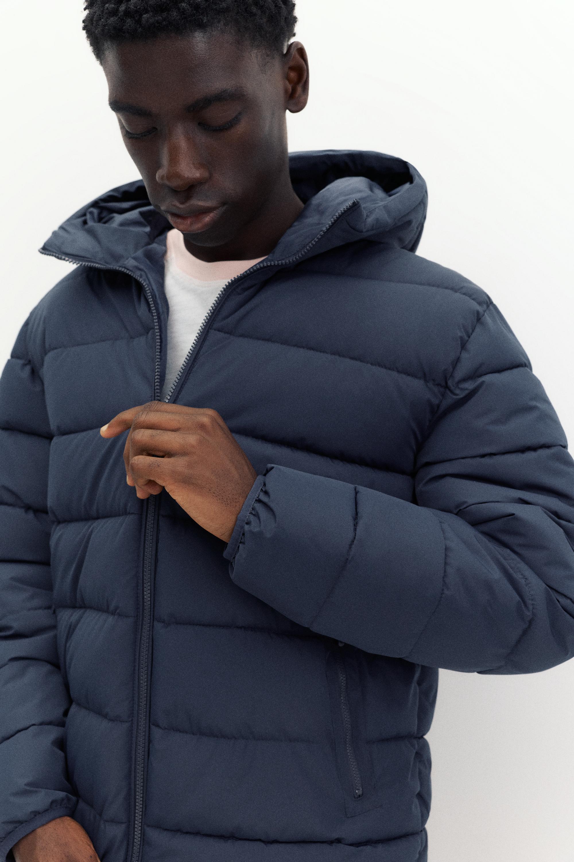 Puffer jacket with hood — Dark blue
