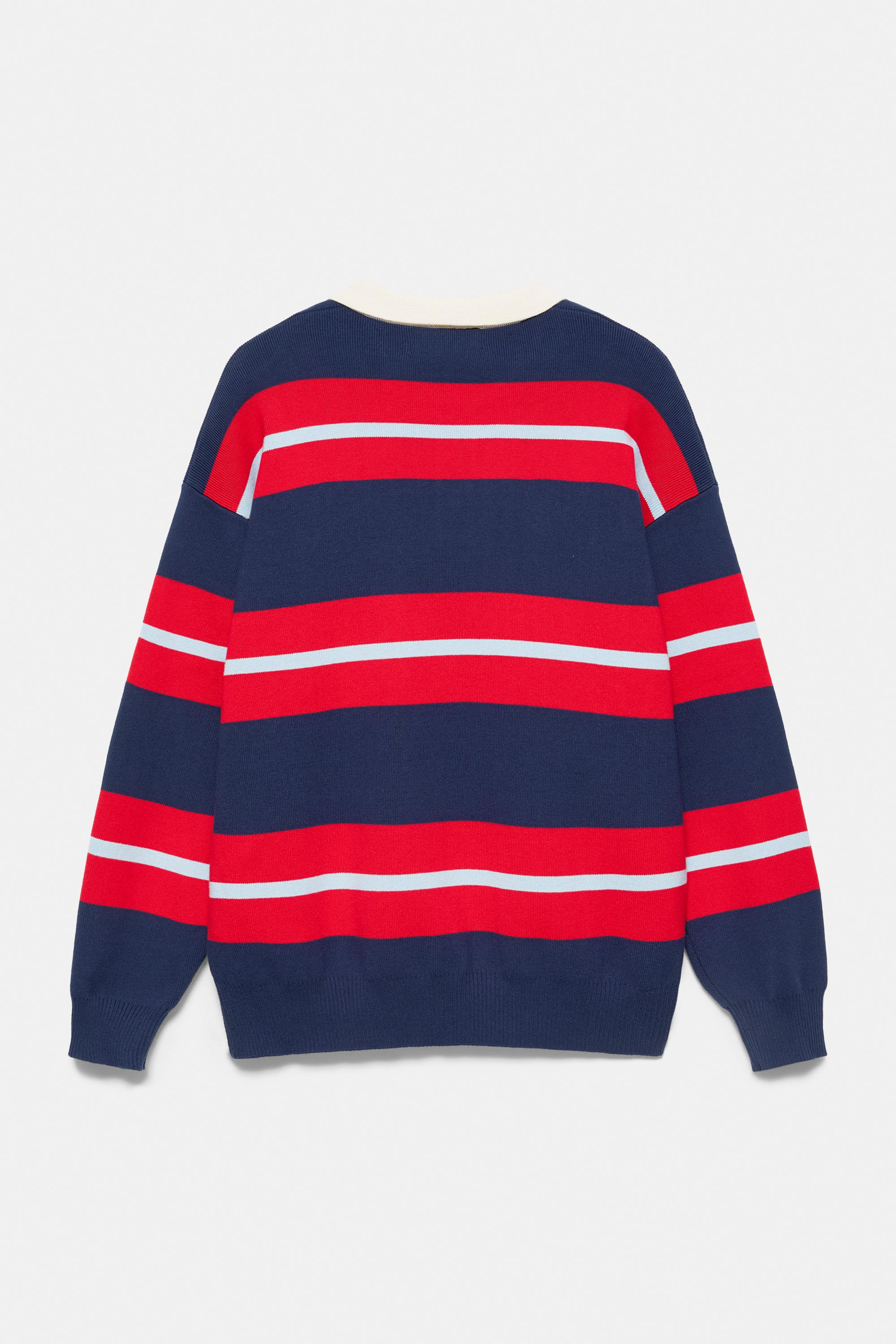 Striped knit polo shirt — Navy