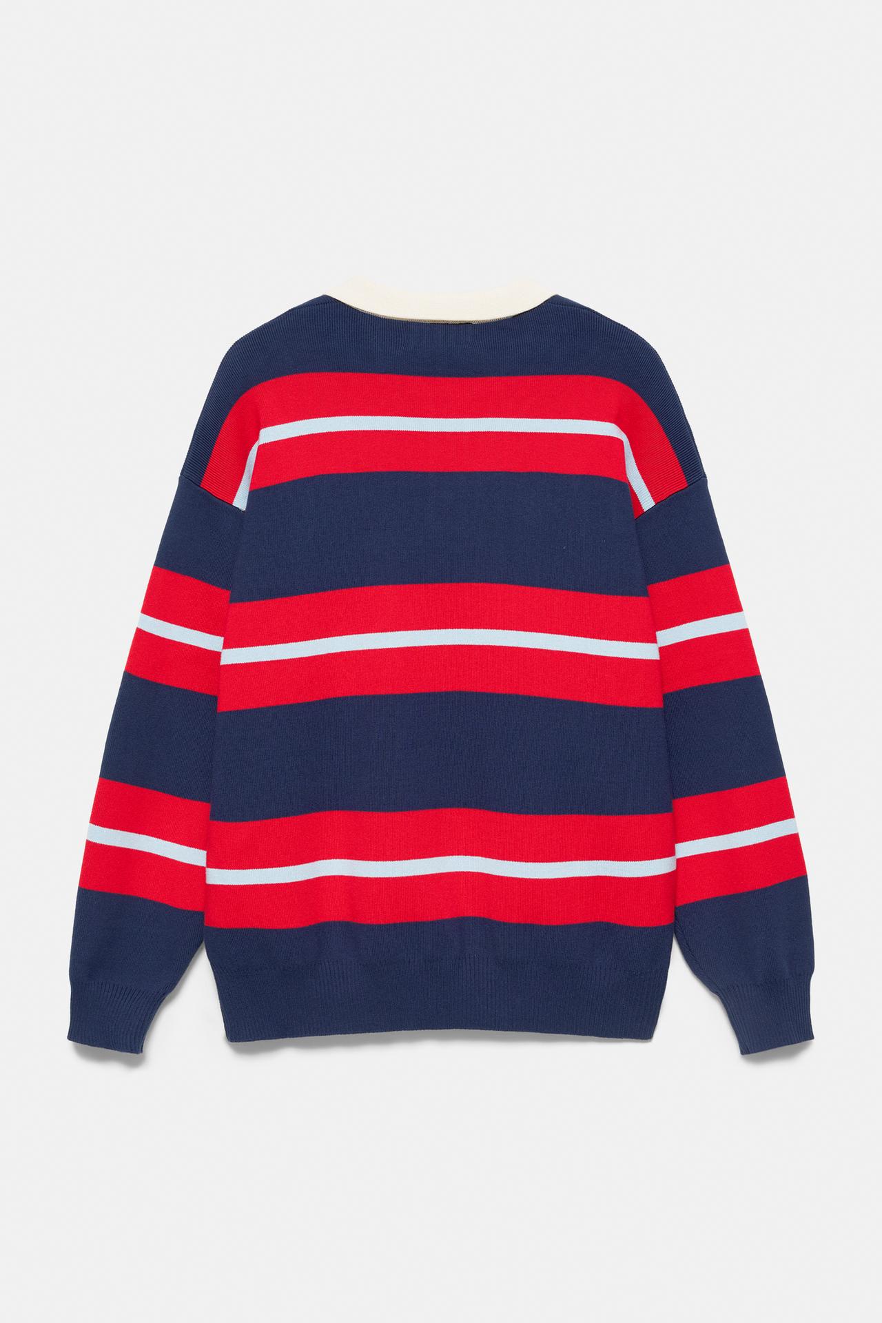 Striped knit polo shirt — Navy