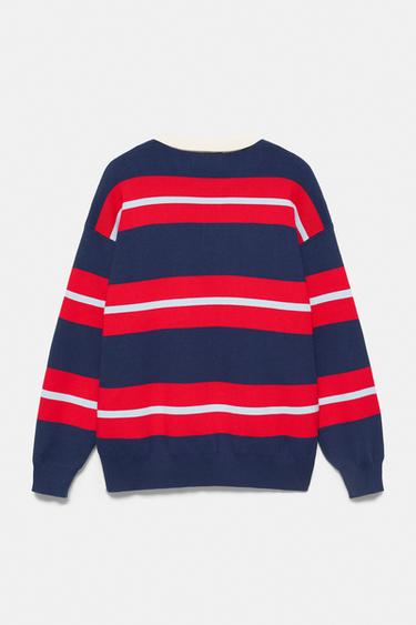 Striped knit polo shirt — Navy 7