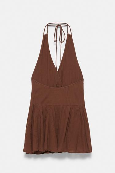 Surplice neckline short dress — Brown 6