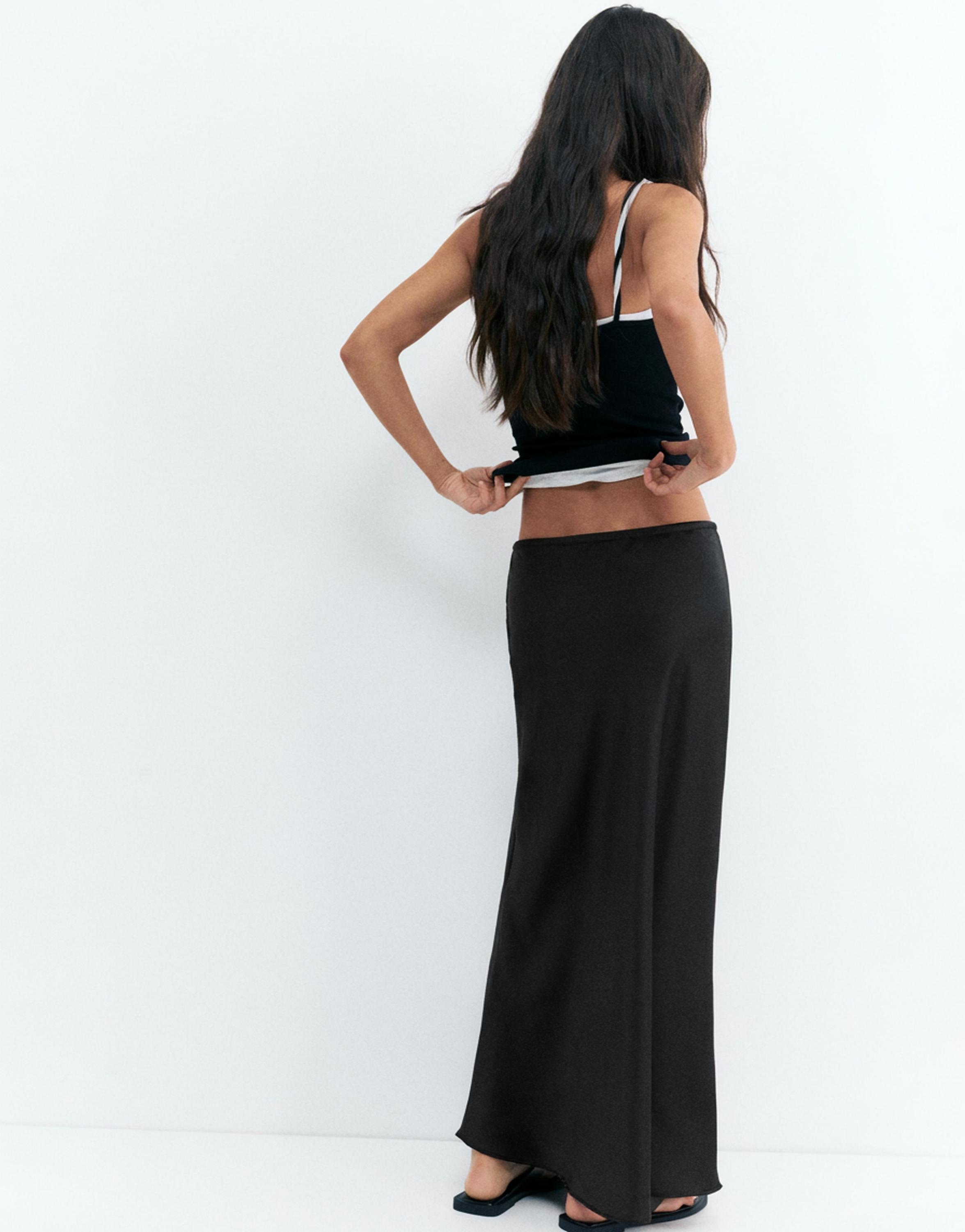 Satin midi skirt — Black