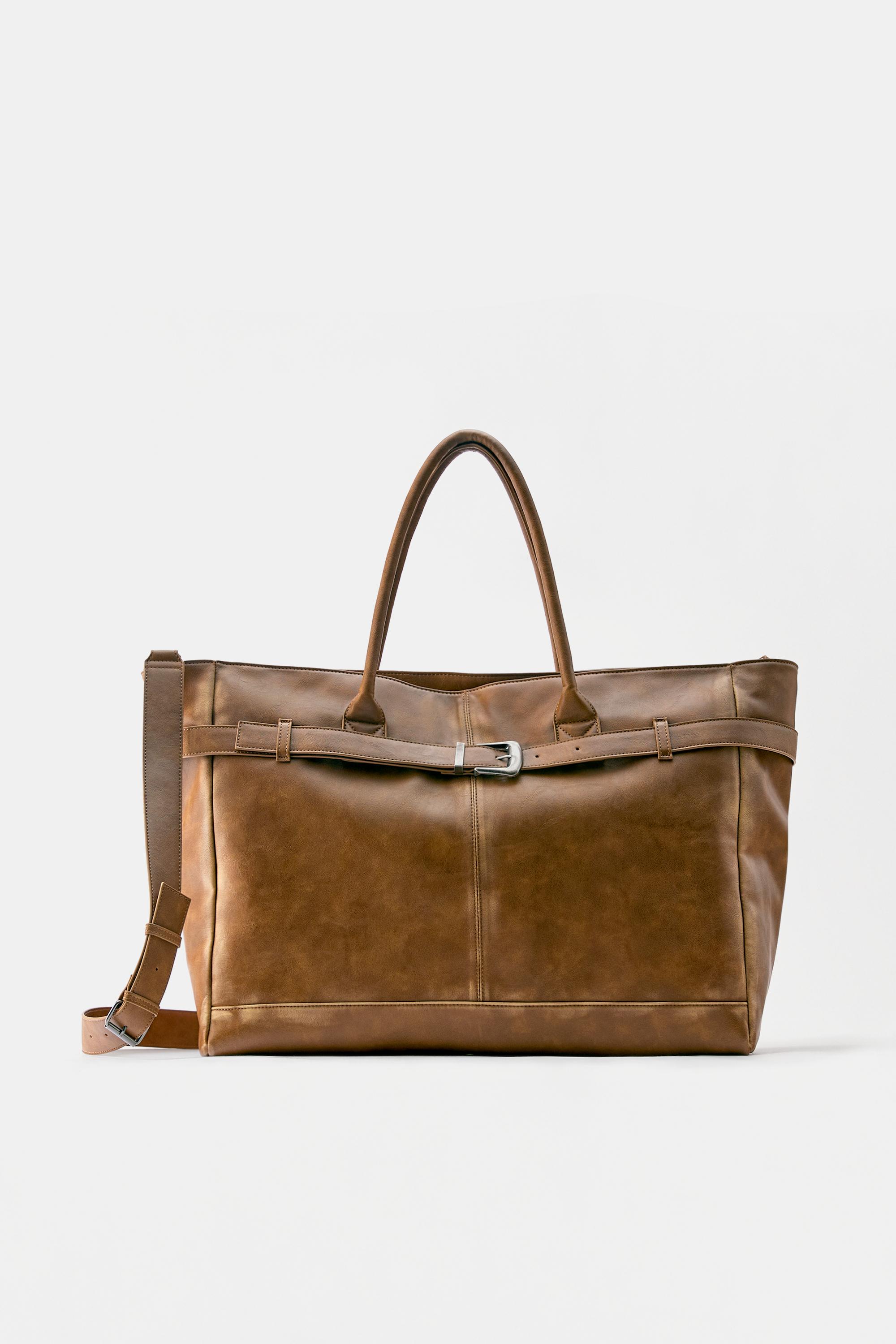 Distressed effect buckle tote bag — Brown
