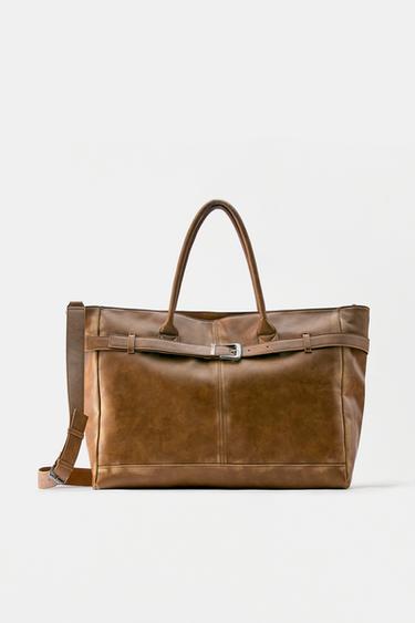 Distressed effect buckle tote bag — Brown 1