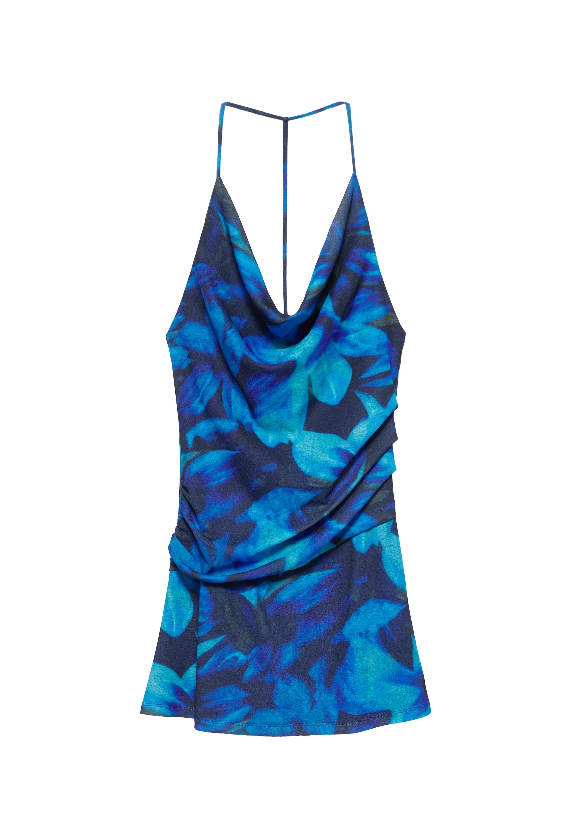 Short floral halter dress — Deep blue