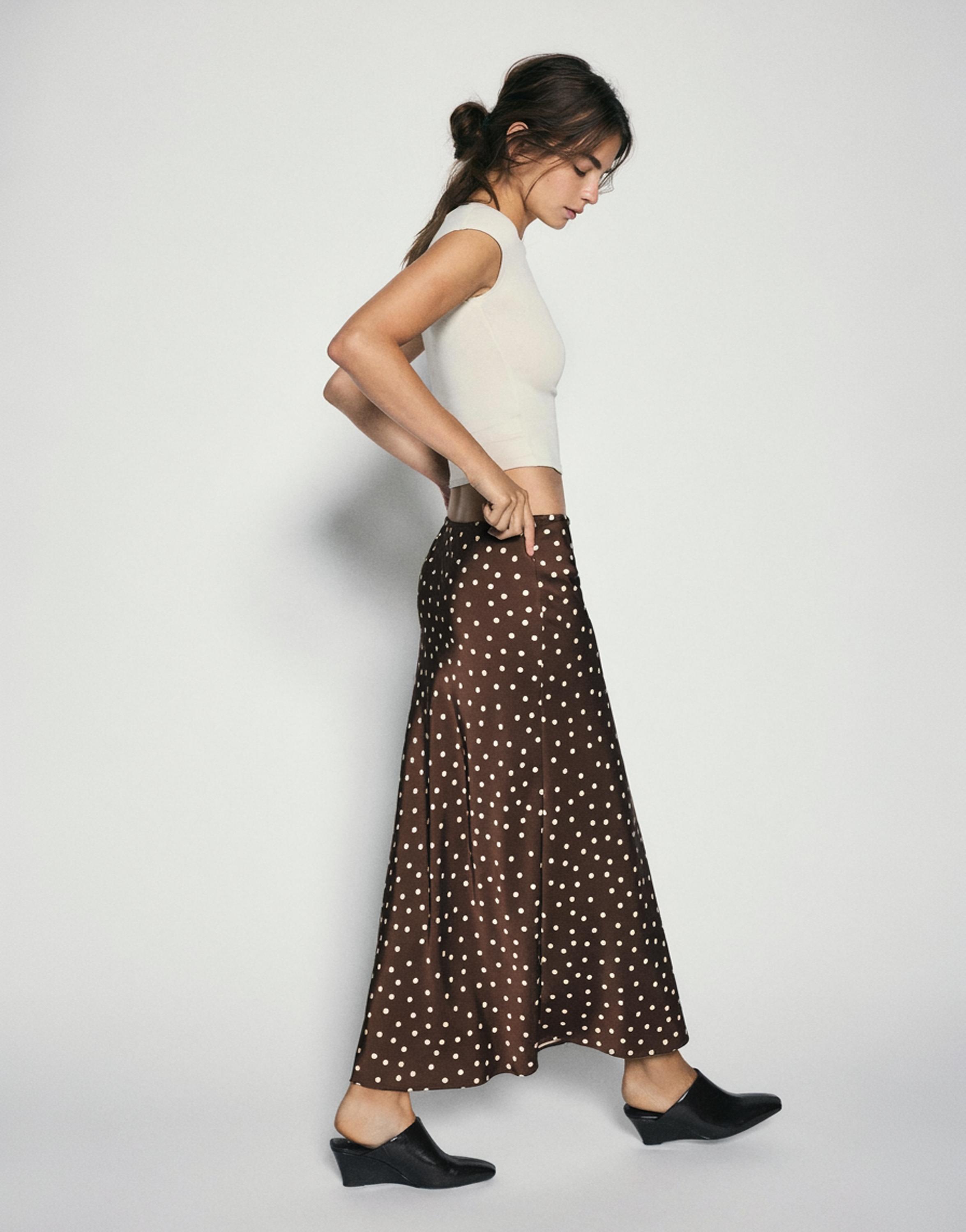 Satin drawstring midi skirt — Print 1