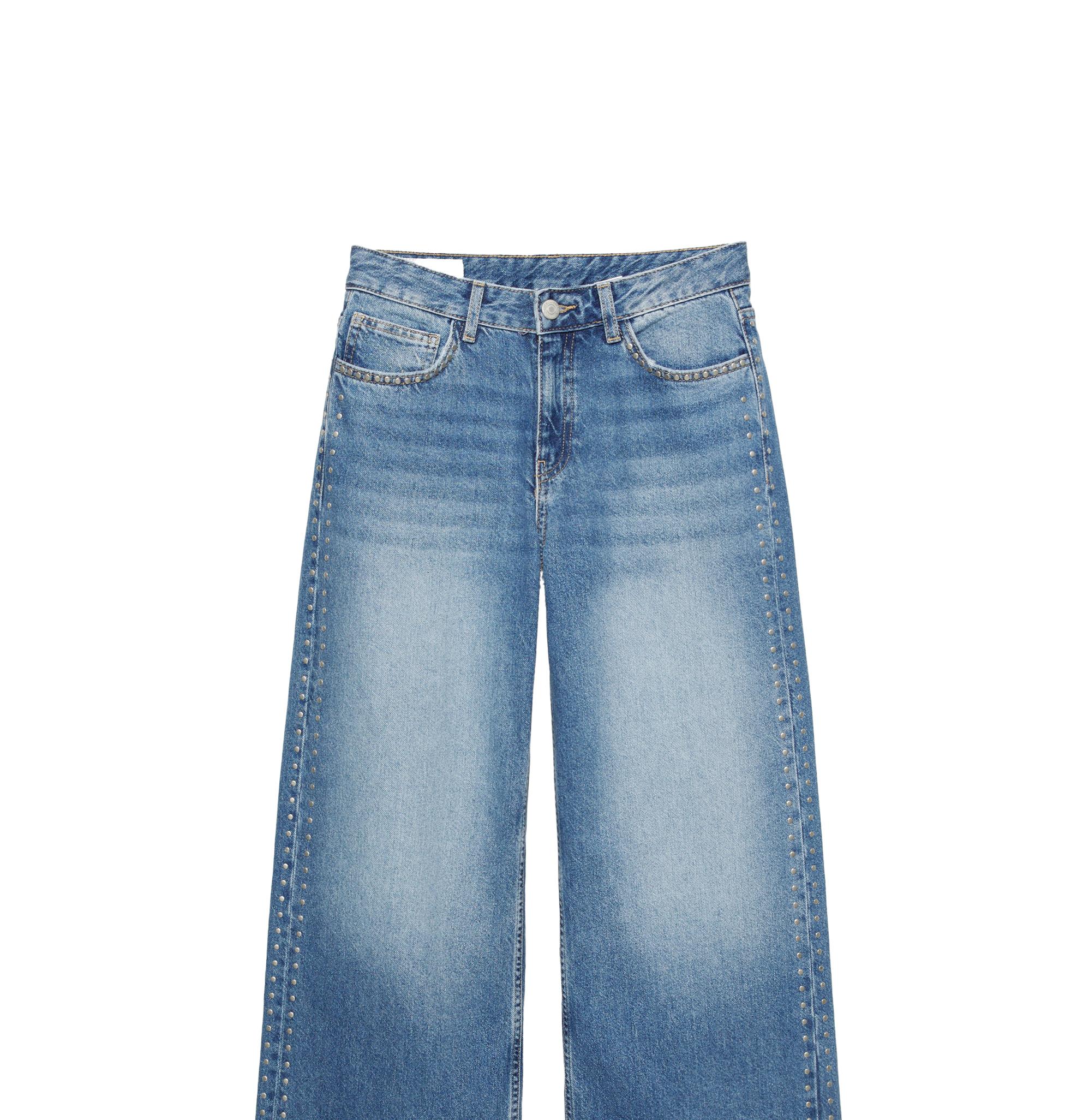 Wide-leg stud jeans — Medium blue
