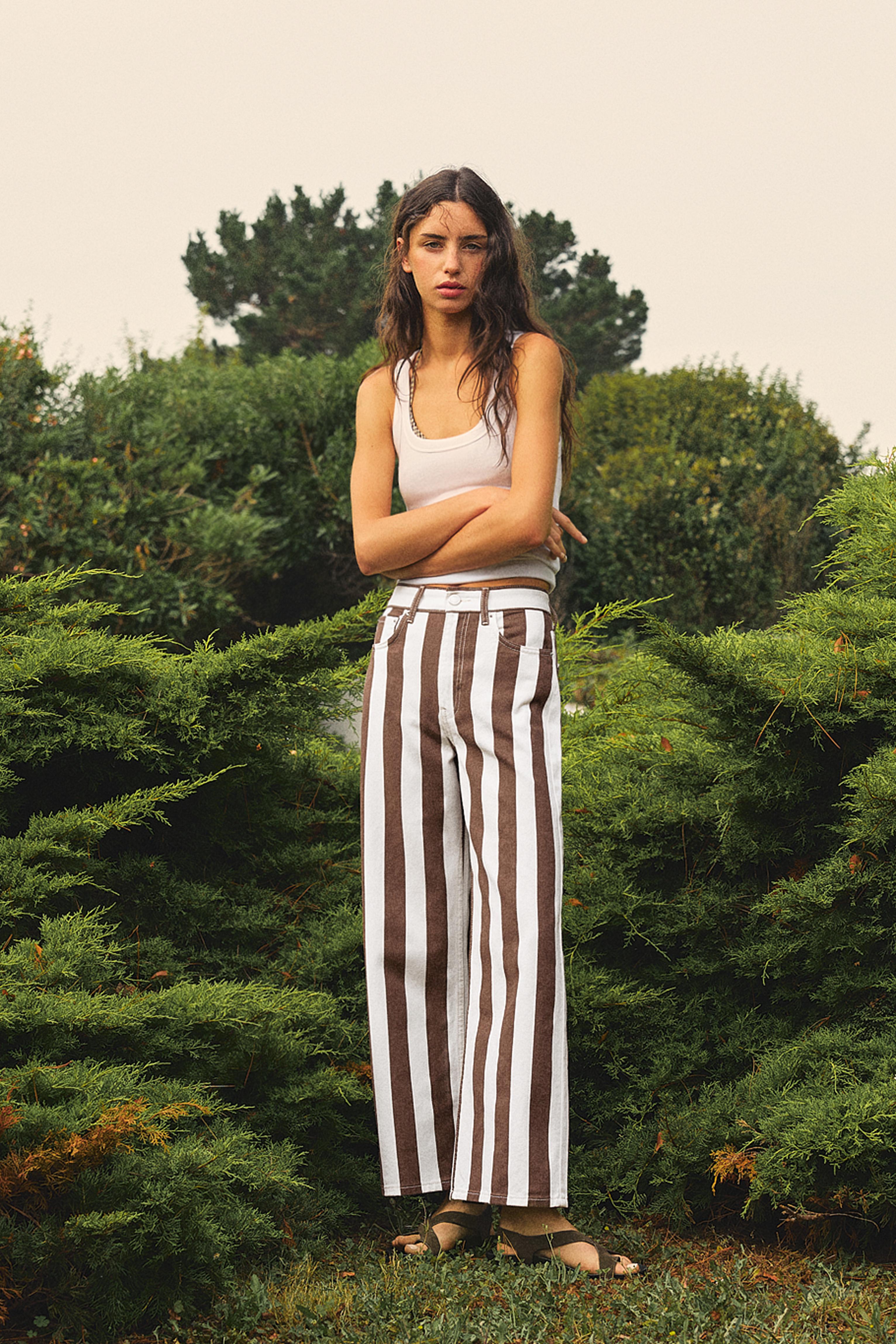 Striped straight-leg trousers — Brown