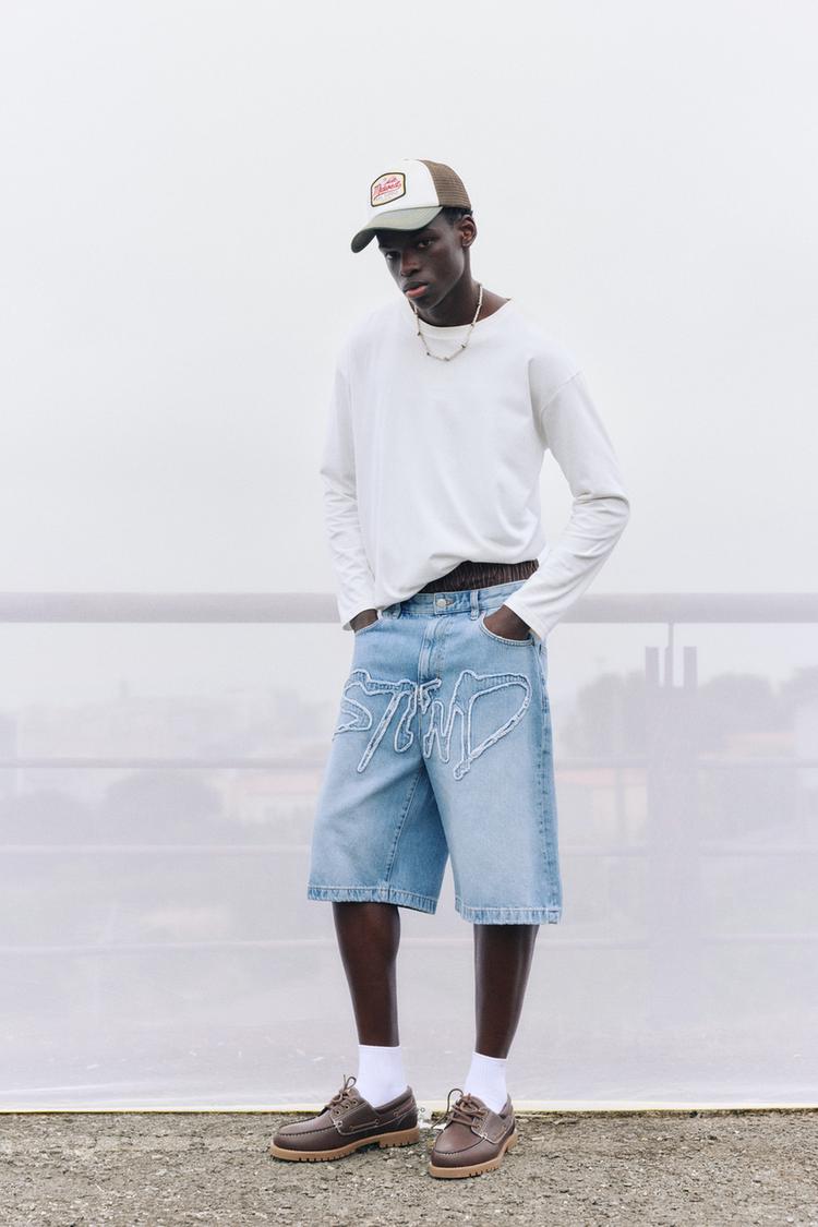 STWD skater denim Bermuda shorts — Pale indigo