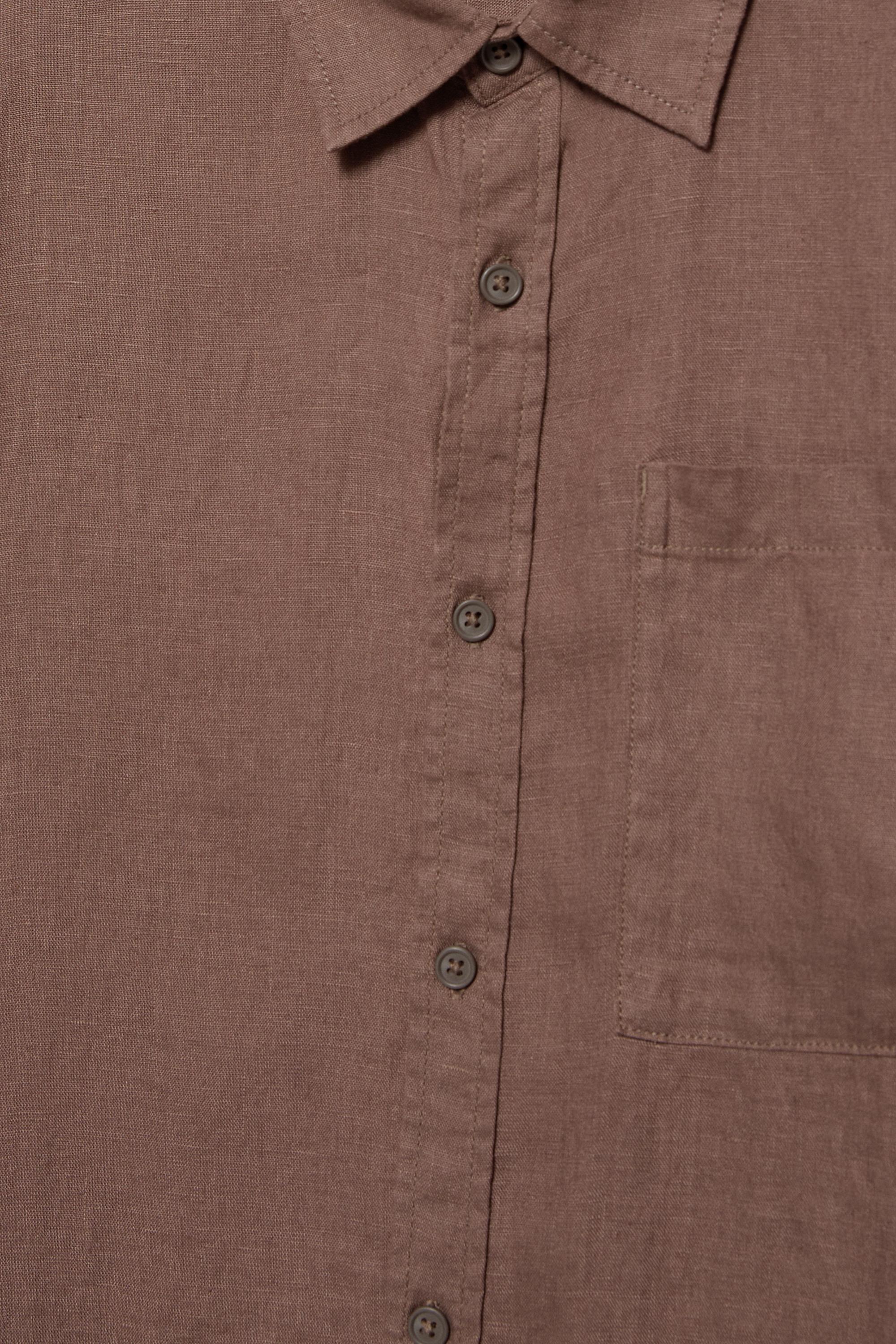100% linen short sleeve shirt — Brown