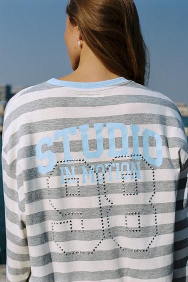 Oversize graphic striped T-shirt — Grey marl 2