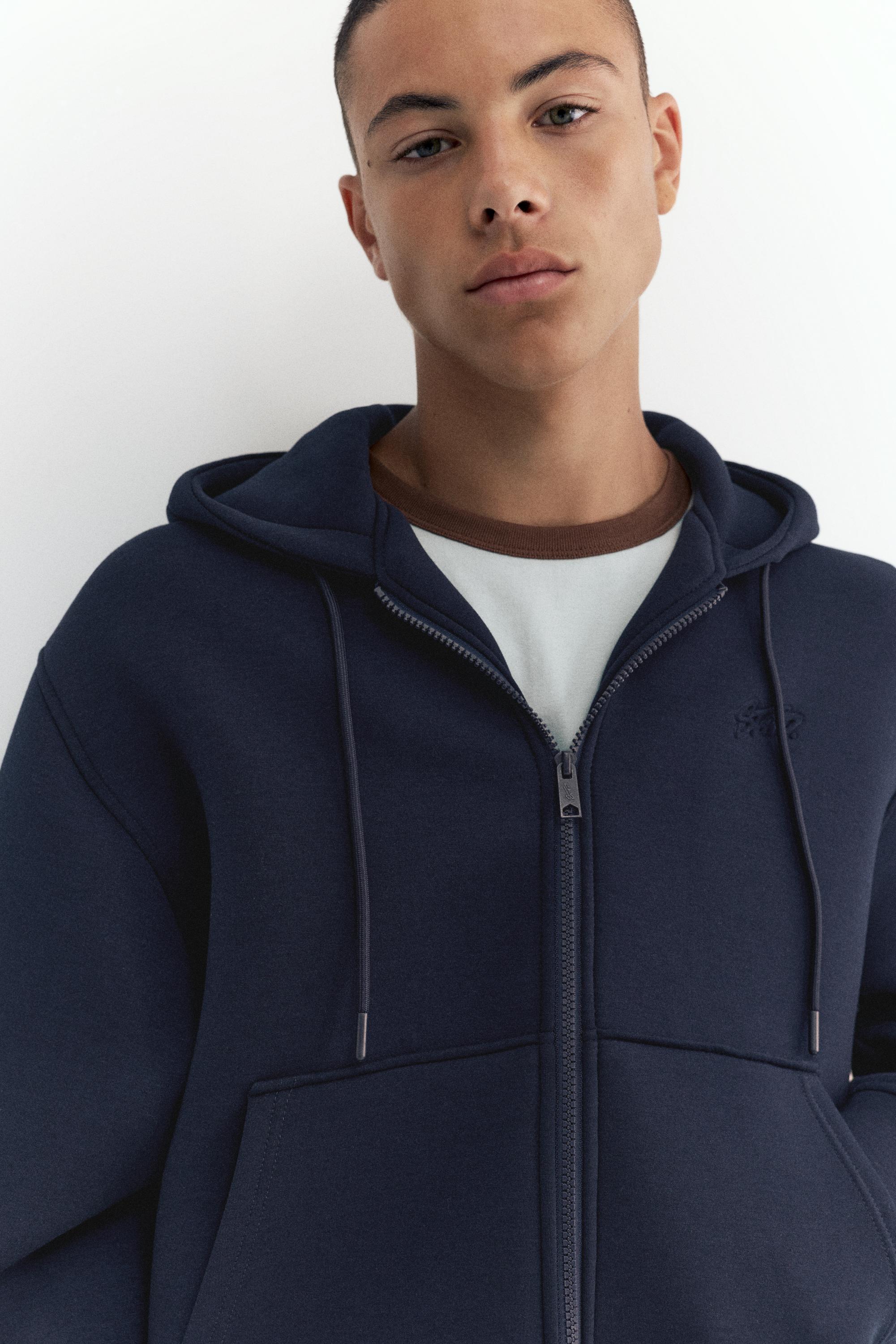 Neoprene-effect zip-up hoodie — Navy